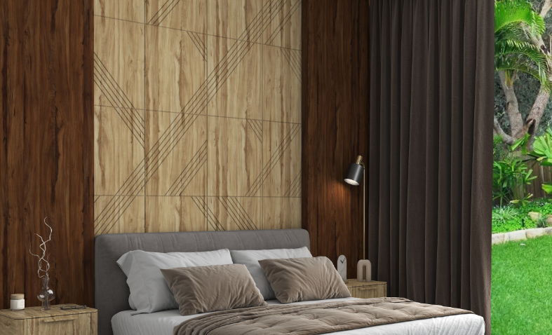 A Wardrobe or kitchen cabinate application image of a 8920 FG Brown Decorative Laminate of 0.8 mm with a Texture finish available at Material Depot in Bangalore