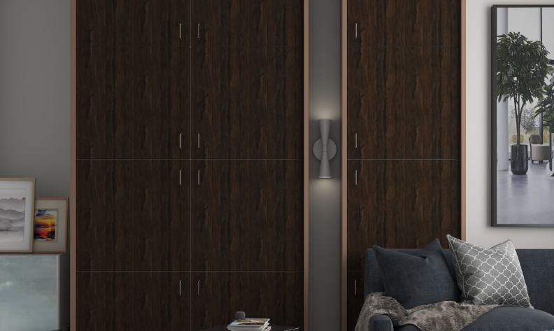 8922 FG Brown Decorative Laminate of 0.8 mm applied on wardrobe or kitchen cabinet with a Texture finish available for sale at Material Depot in Bangalore