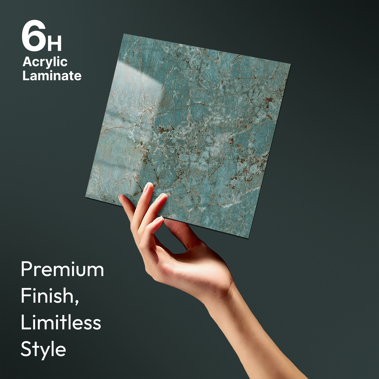1.5mm Green Acrylic Laminate | Marble High Gloss Finish Look