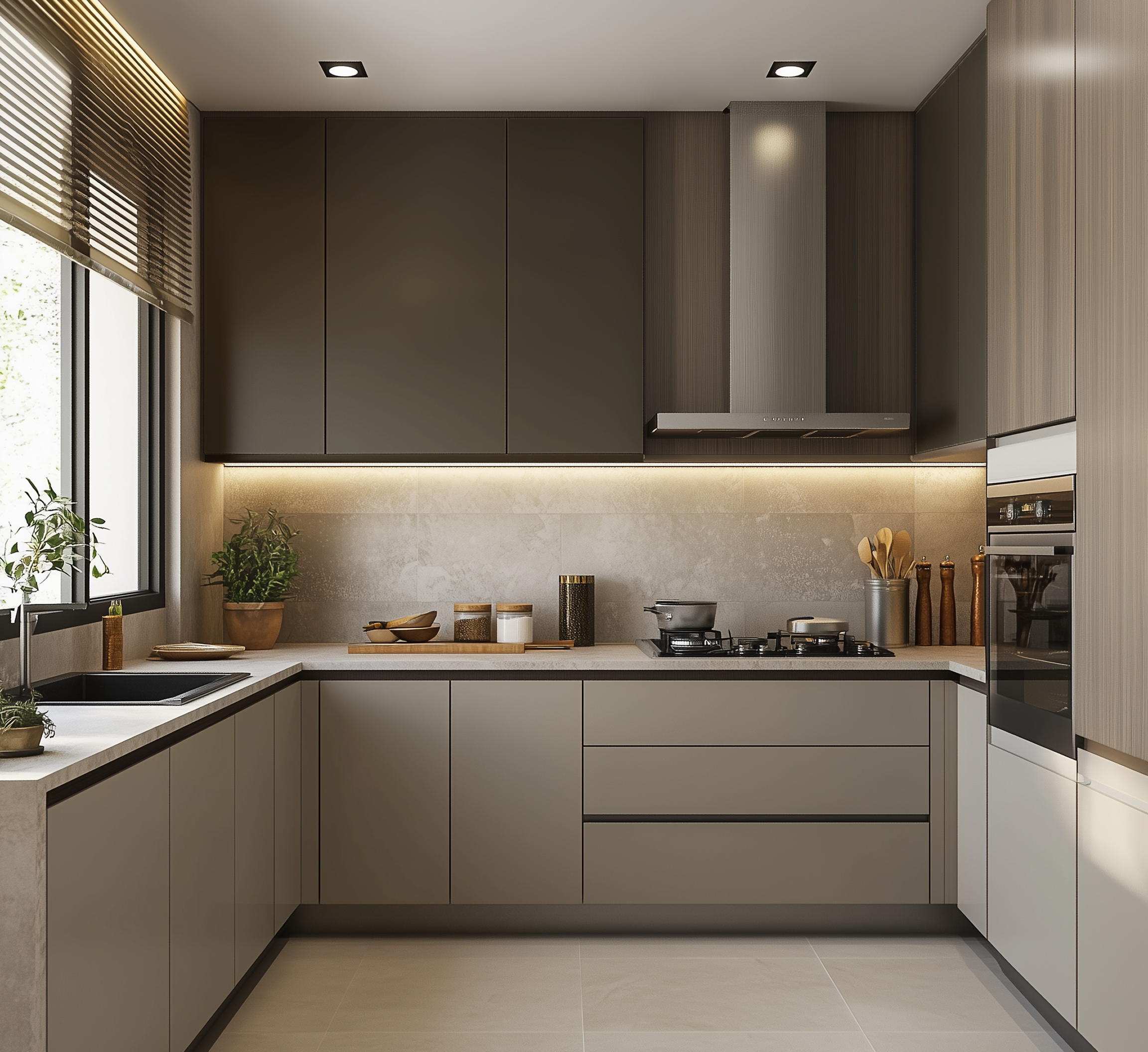 Elegant U-Shaped Kitchen with Matte Finish Cabinets