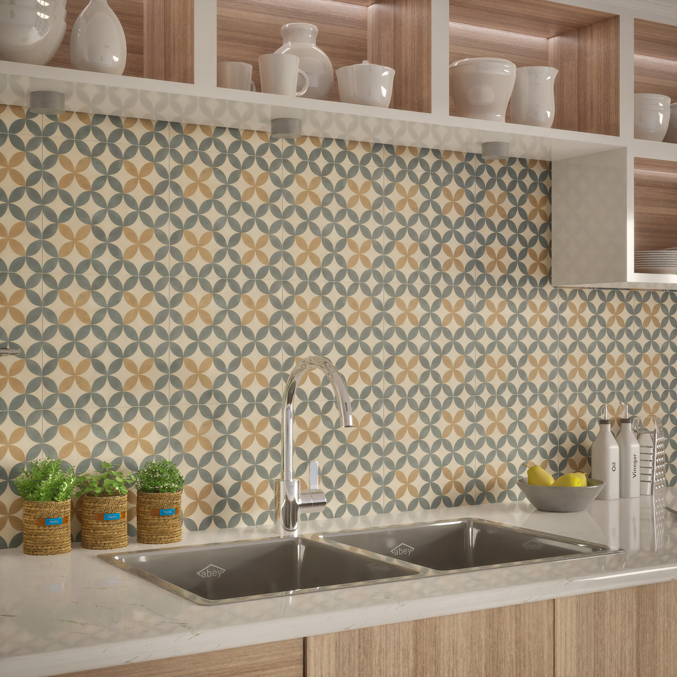 Moroccan Tile TL 05192 Zellige Beige Olympia Multi Colour 1 ft x 1