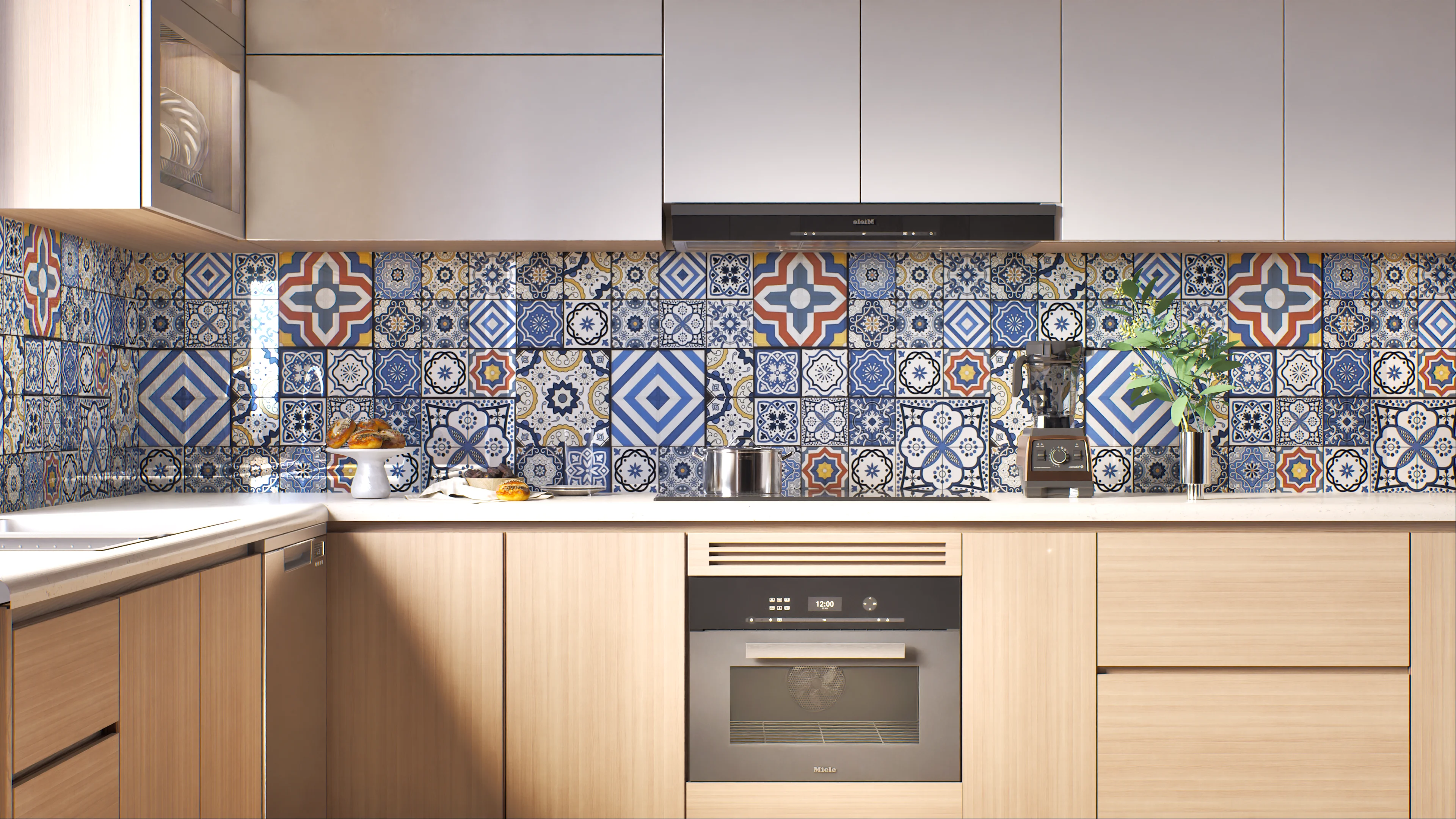 Colorful tile backsplash in a modern kitchen | Material Depot