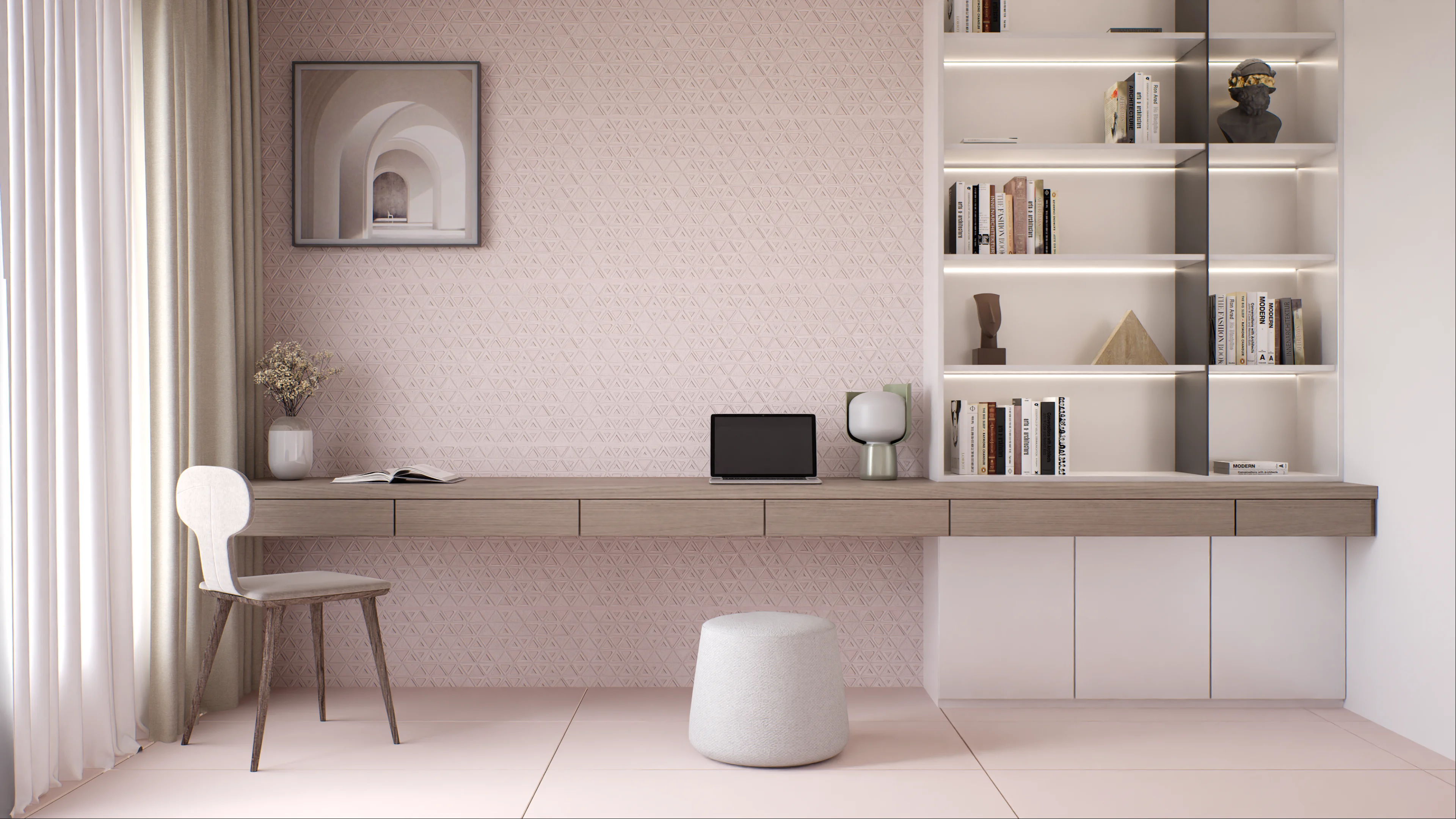 Minimalist Home Office with Soft Pink Accents | Material Depot