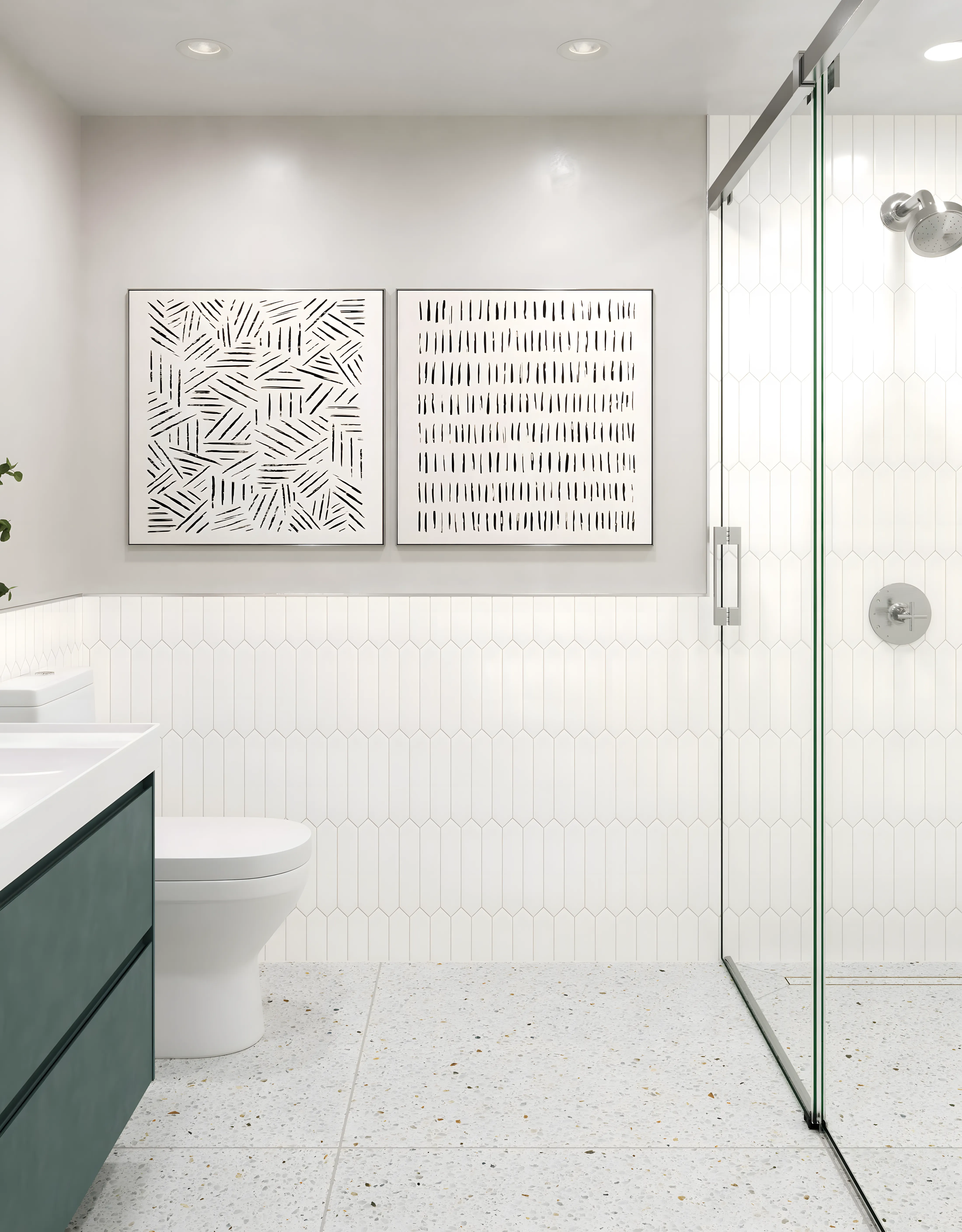 Bright and Airy Bathroom Design Featuring Cabinets and Terrazzo Tiles Sobha Sentosa Panathur Road | Material Depot