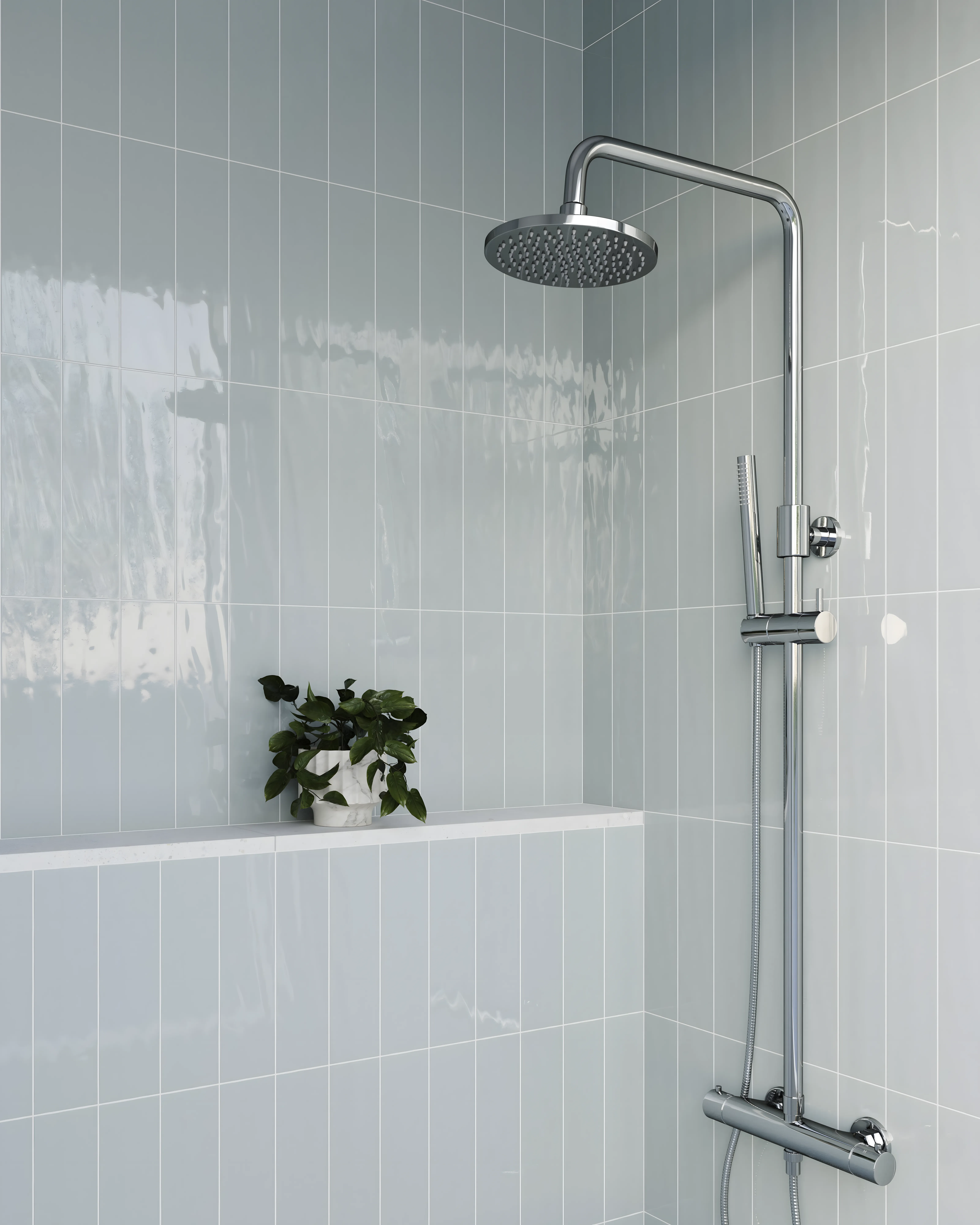 Bright and Airy Bathroom Design with Blue High Glossy Tile Godrej Ananda Bagalur Aerospace Park | Material Depot