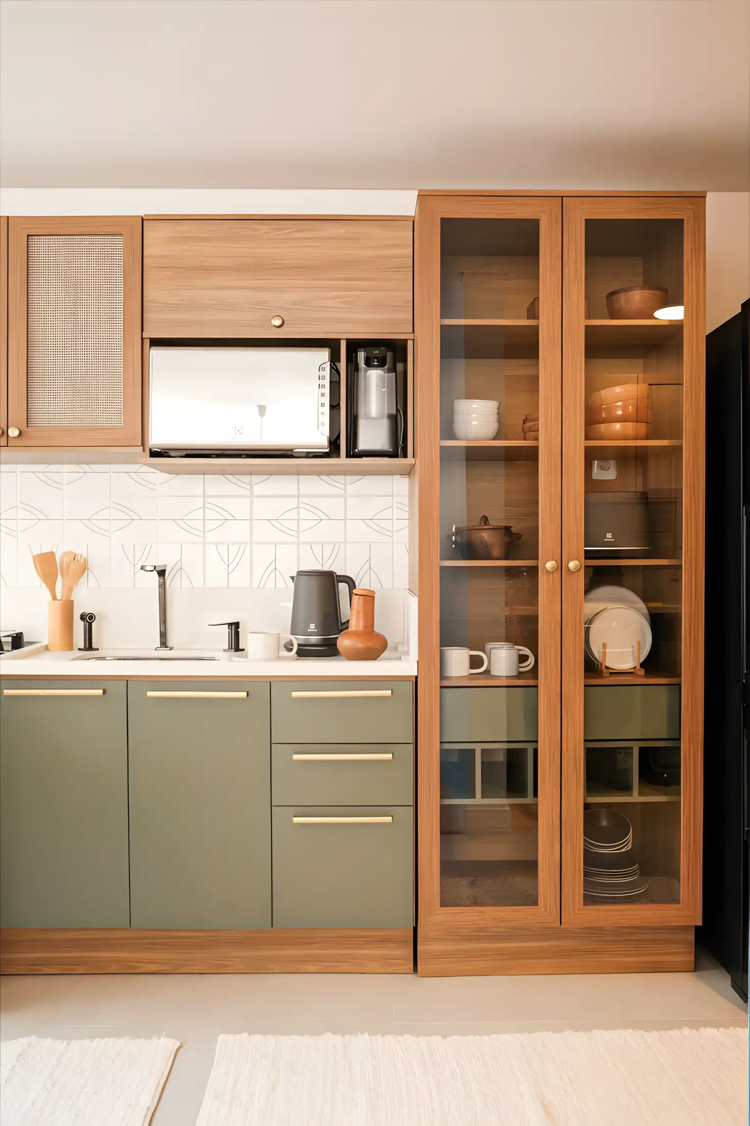 Bright Kitchen With Green Sleek Laminate | Material Depot