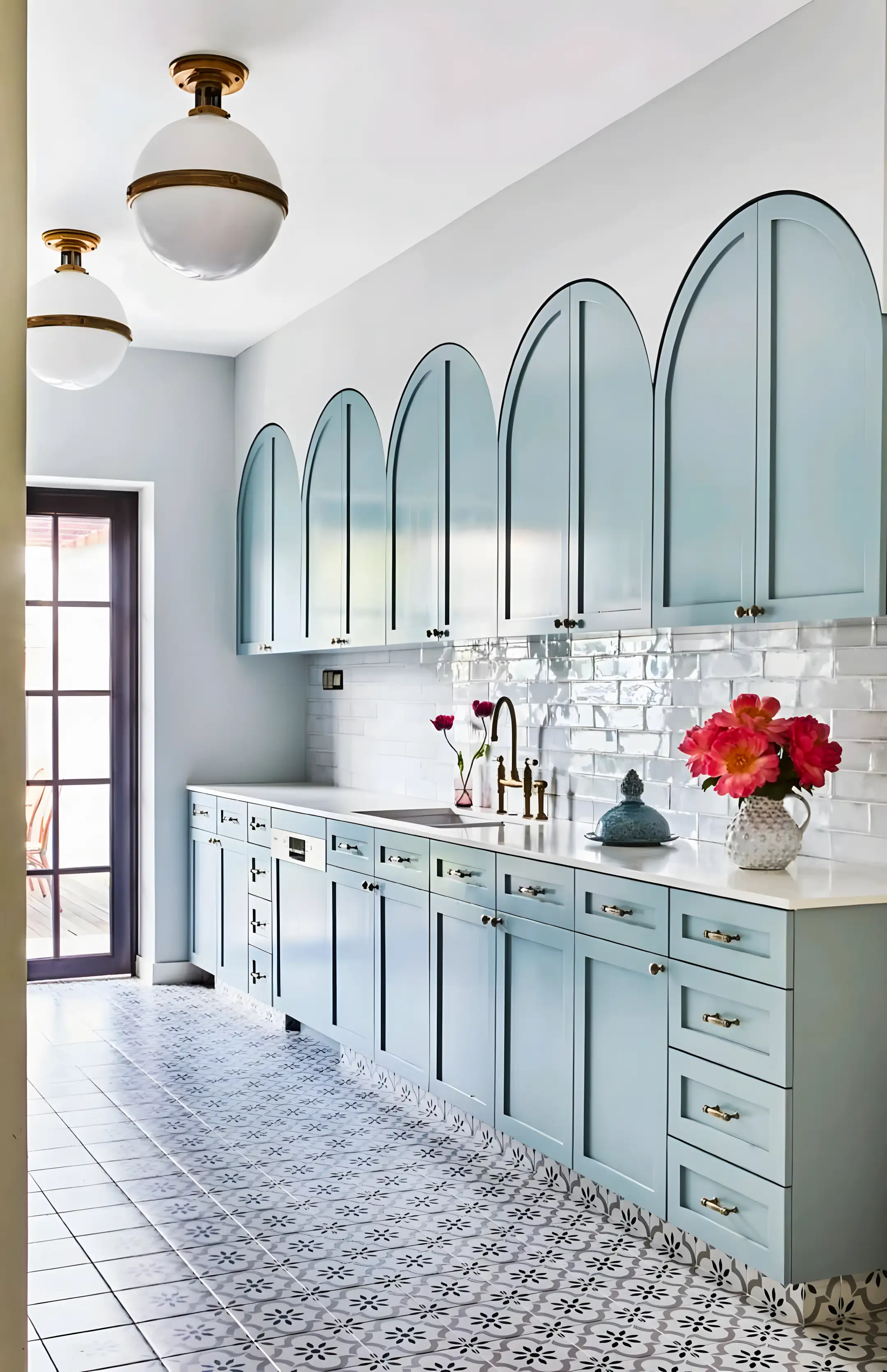 Charming Coastal Blue Kitchen with Moroccan Tile Accent | Material Depot