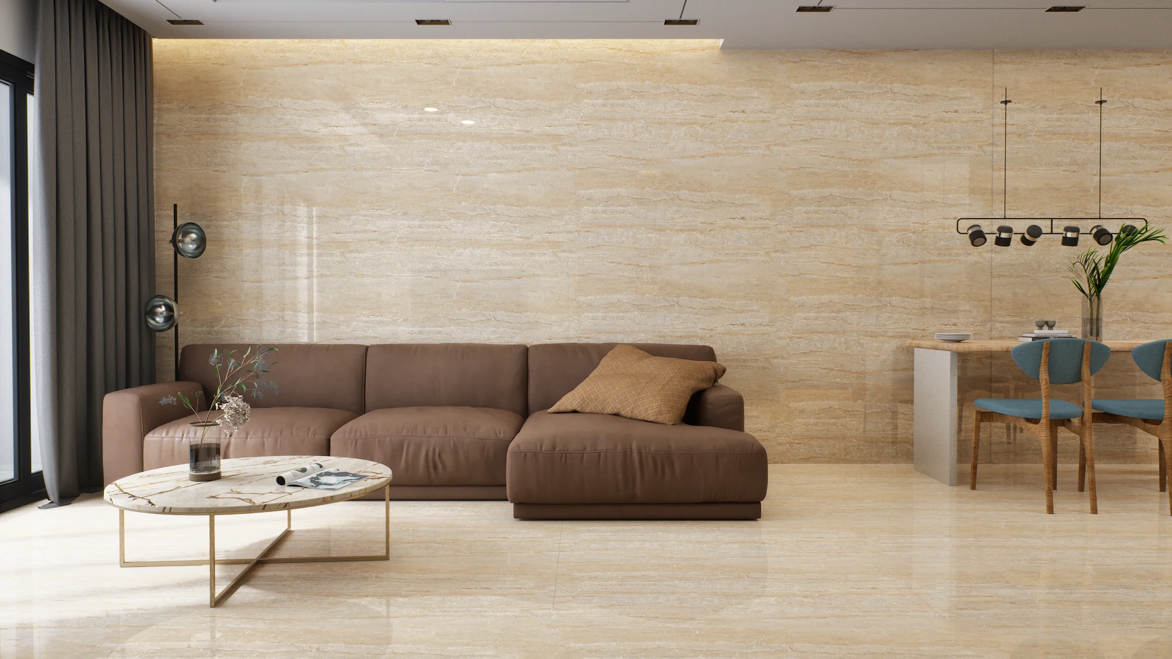 Contemporary Living and Dining Space with Warm Tones | Material Depot