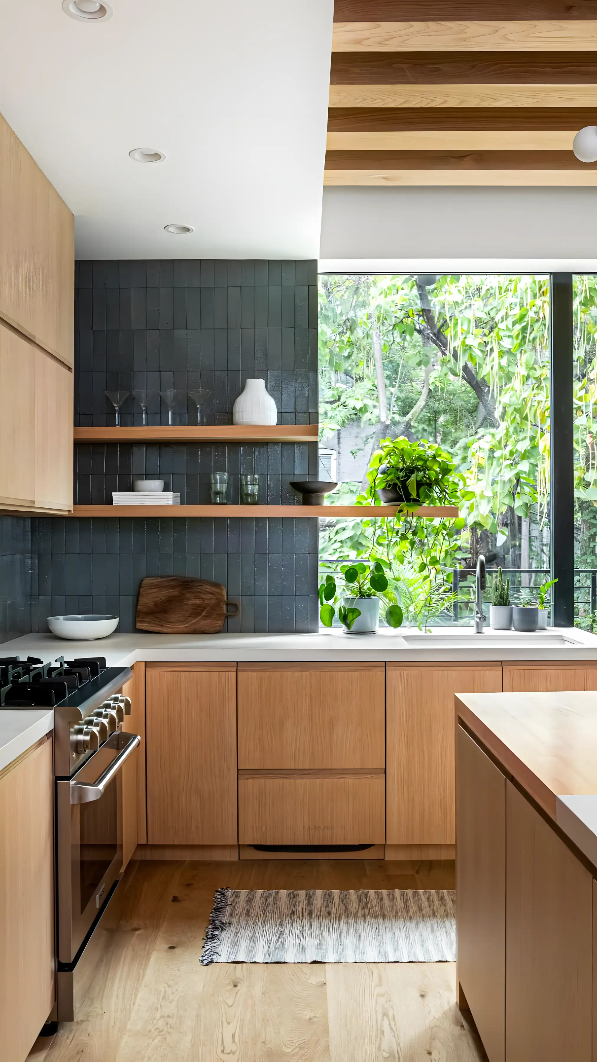 Contemporary Natural Wood Kitchen with Forest Views | Material Depot