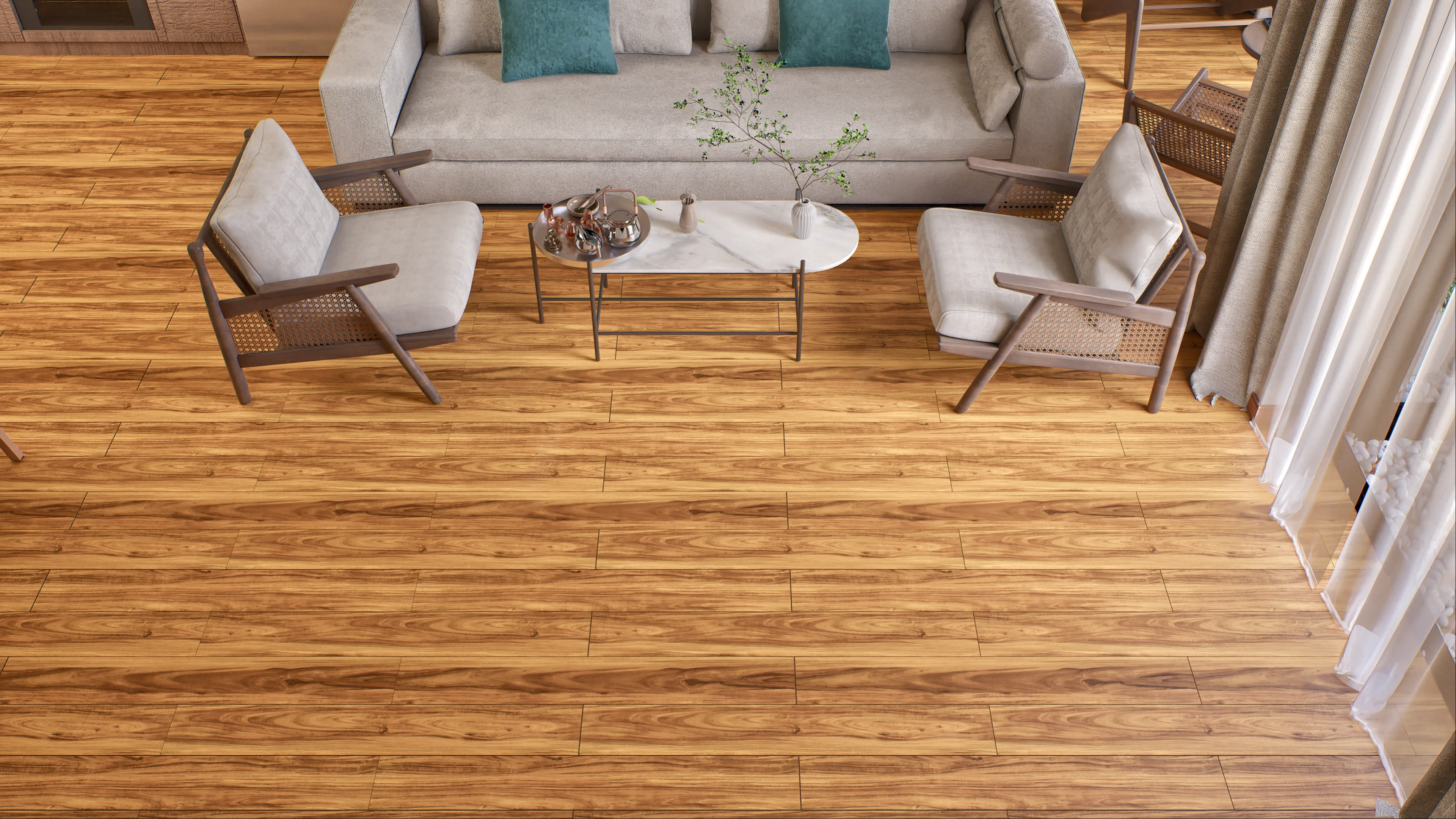 Cozy Living Room with Golden Oak Wood-Look Flooring | Material Depot