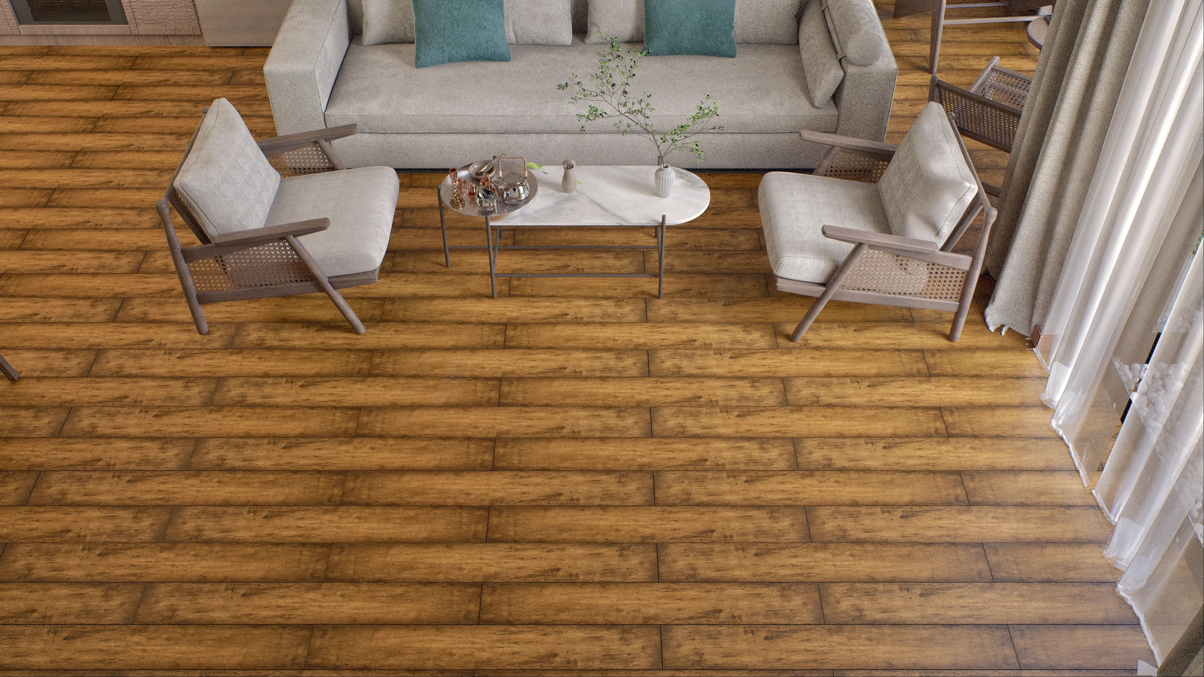 Cozy Living Room with Warm Wooden Flooring | Material Depot