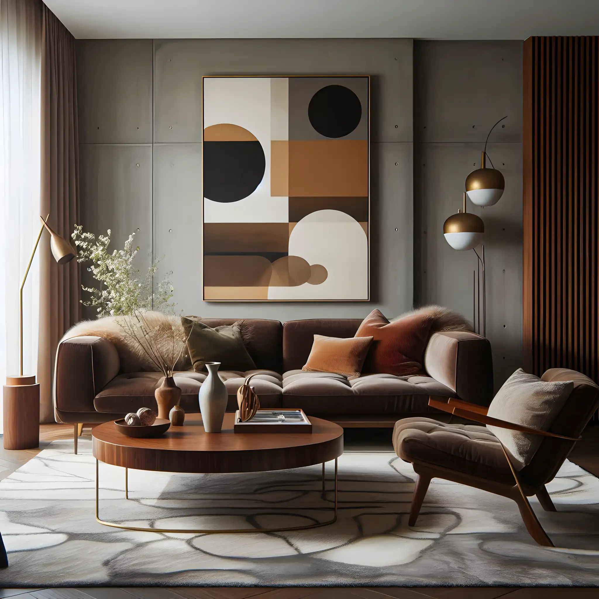 Earthy Modern Living Room with Geometric Wall Art | Material Depot