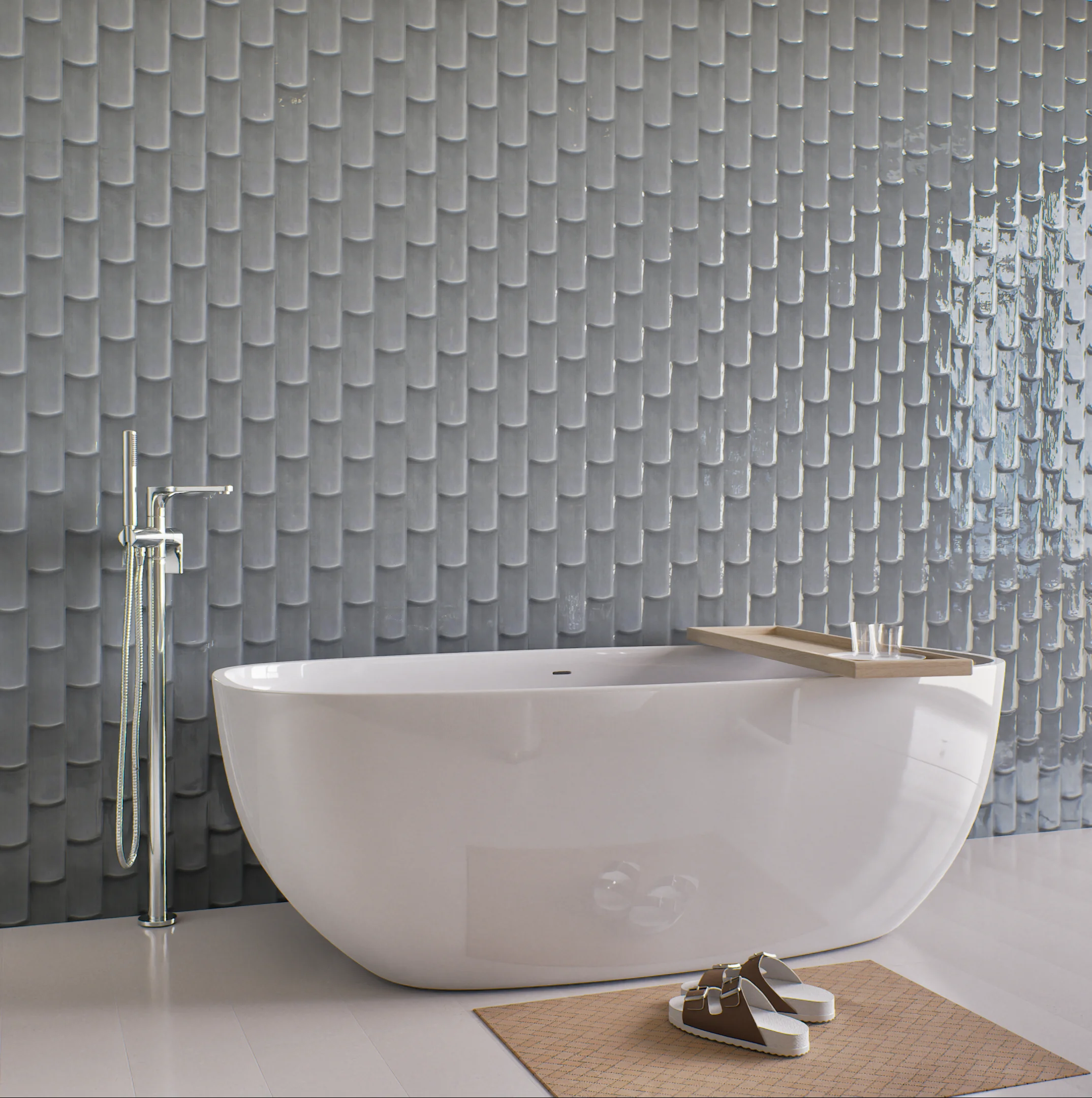 Elegant Bathroom with Gray Textured Tile Wall | Material Depot