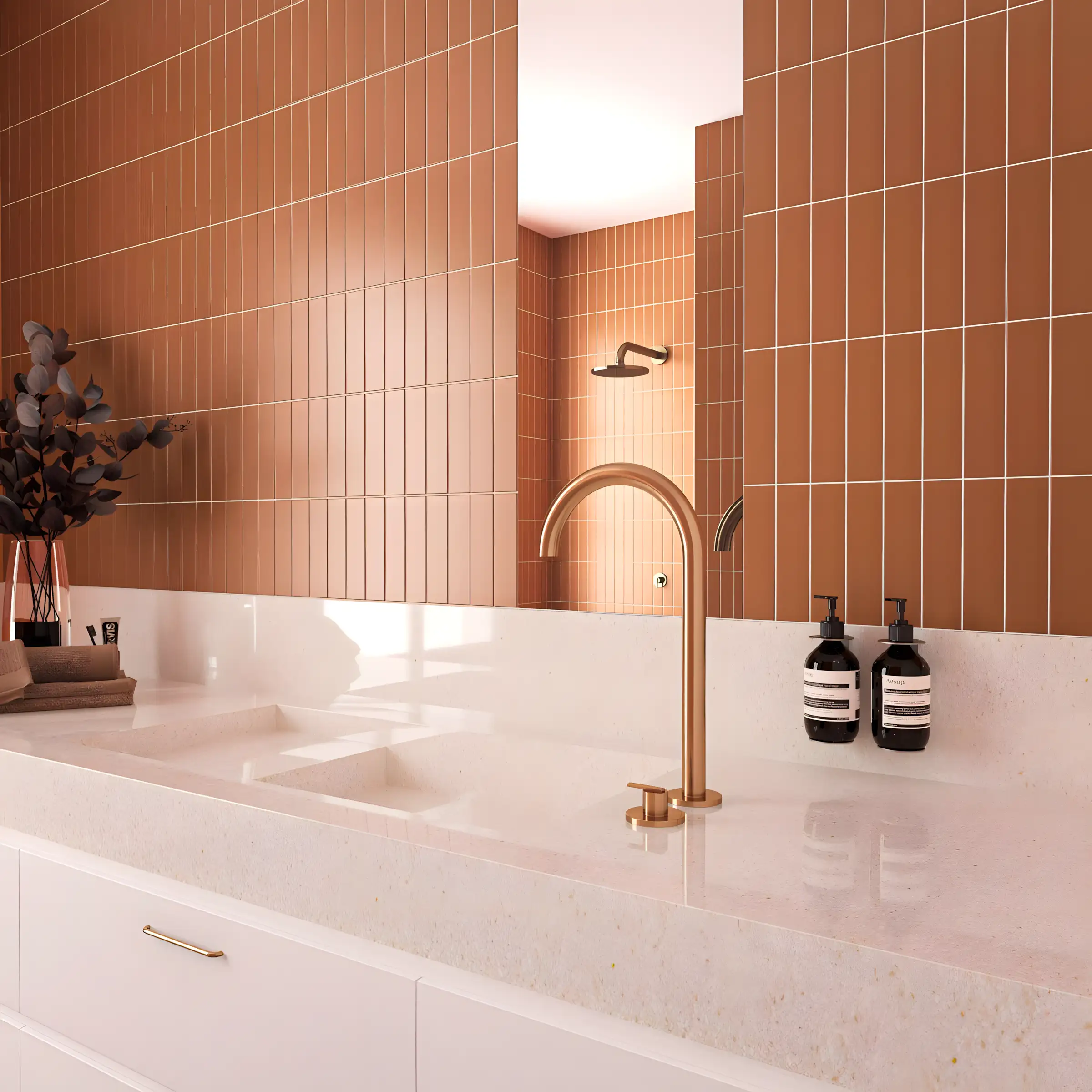 Elegant Bathroom with Warm Tones | Material Depot