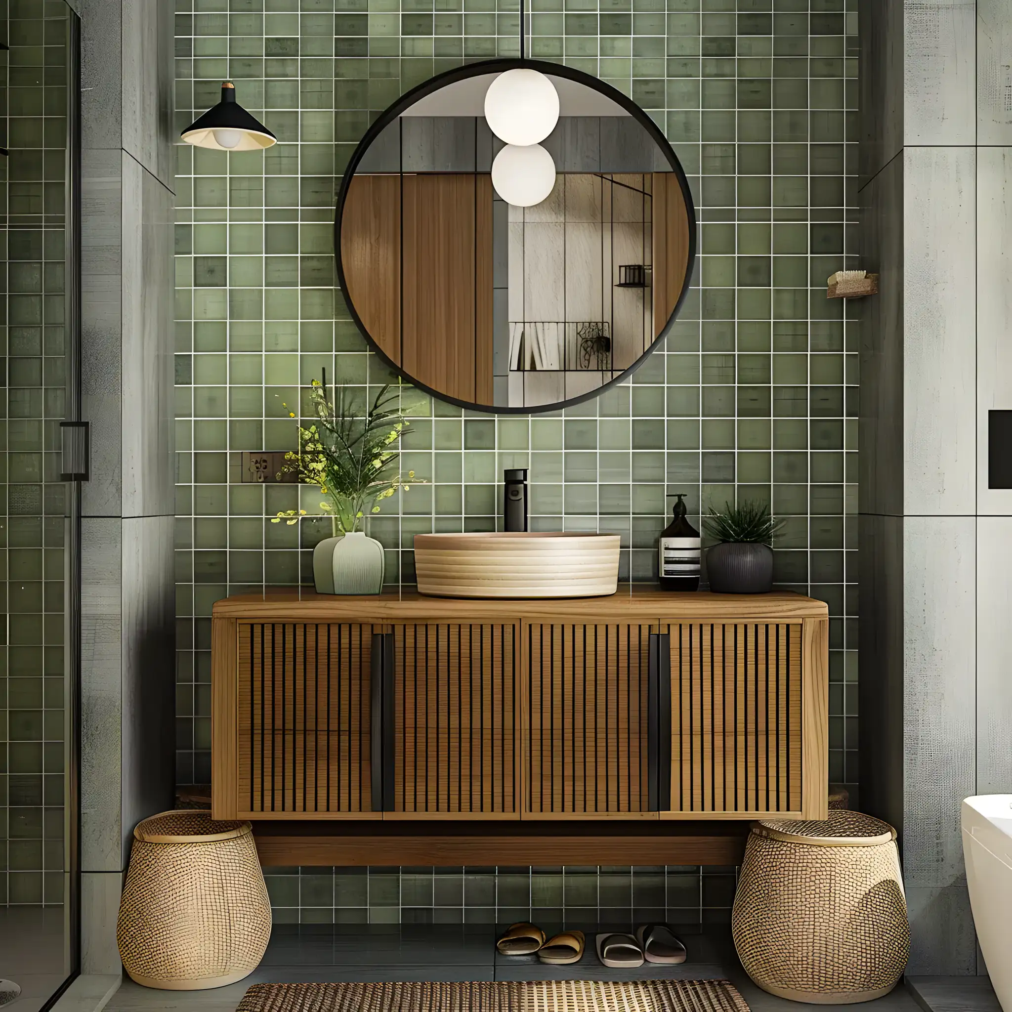 Elegant Green Tiled Bathroom Design | Material Depot