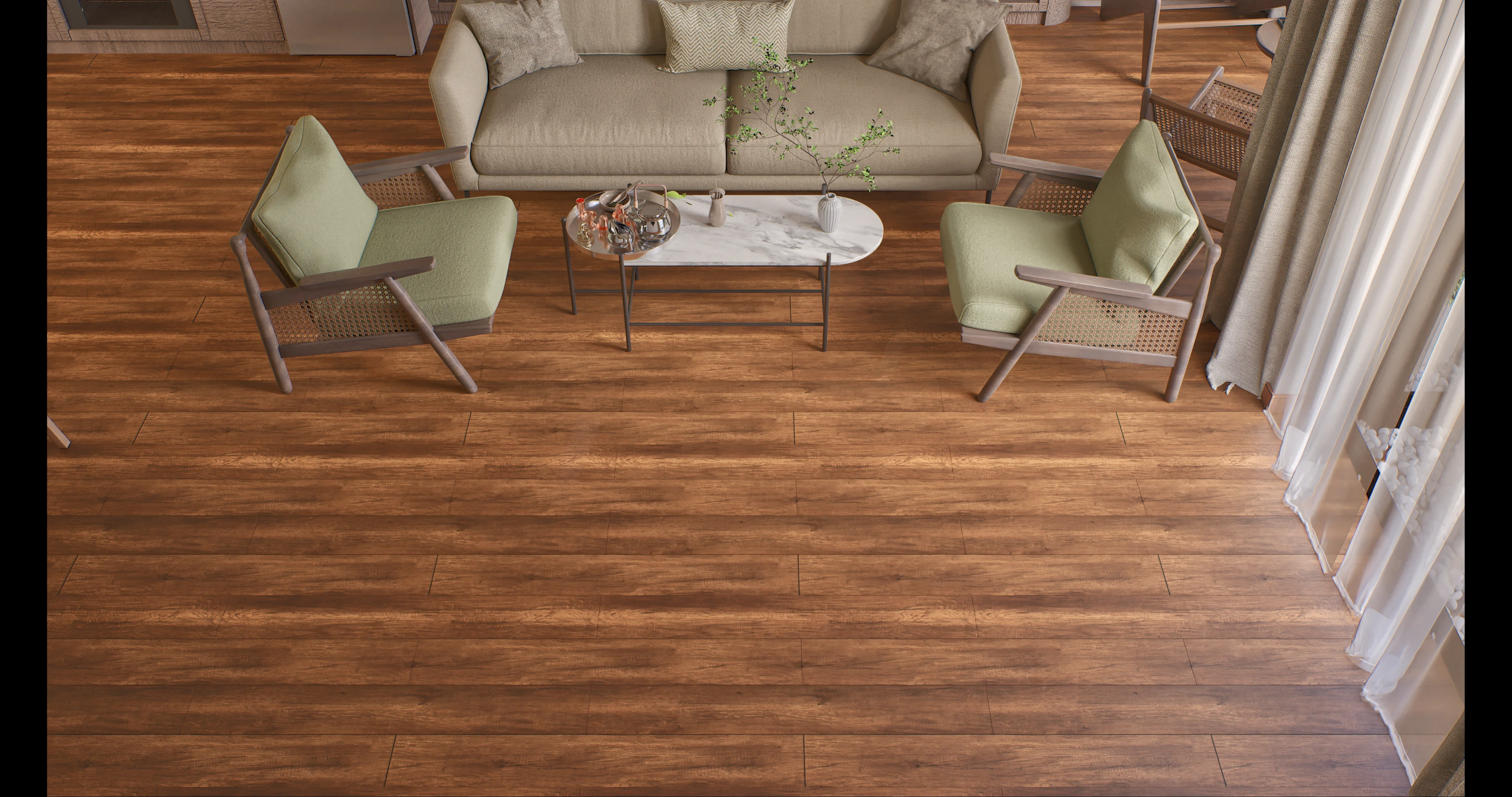 Elegant Living Room with Warm Honey Oak Flooring | Material Depot