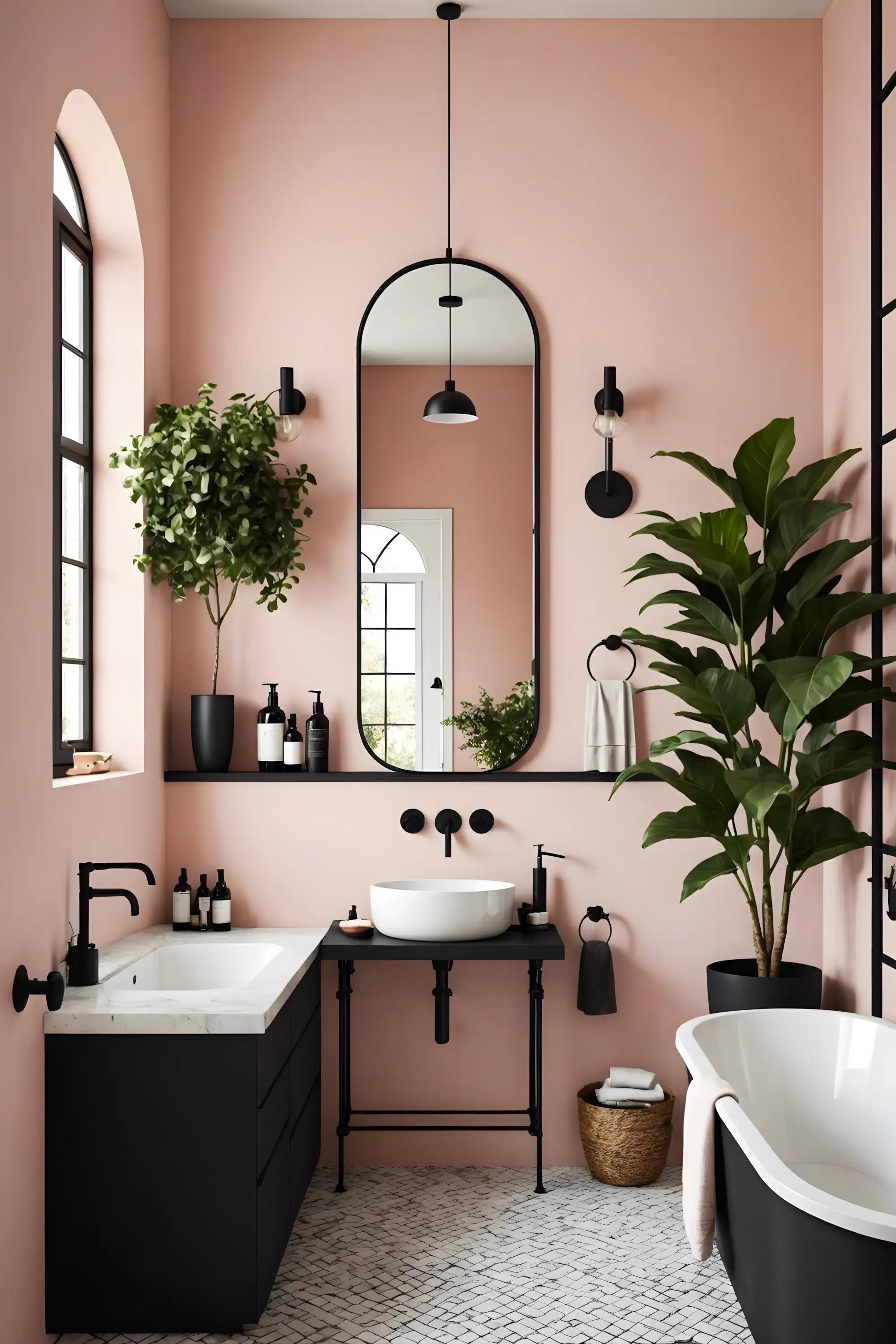 Elegant Pink and Black Modern Bathroom with Marble Countertop | Material Depot