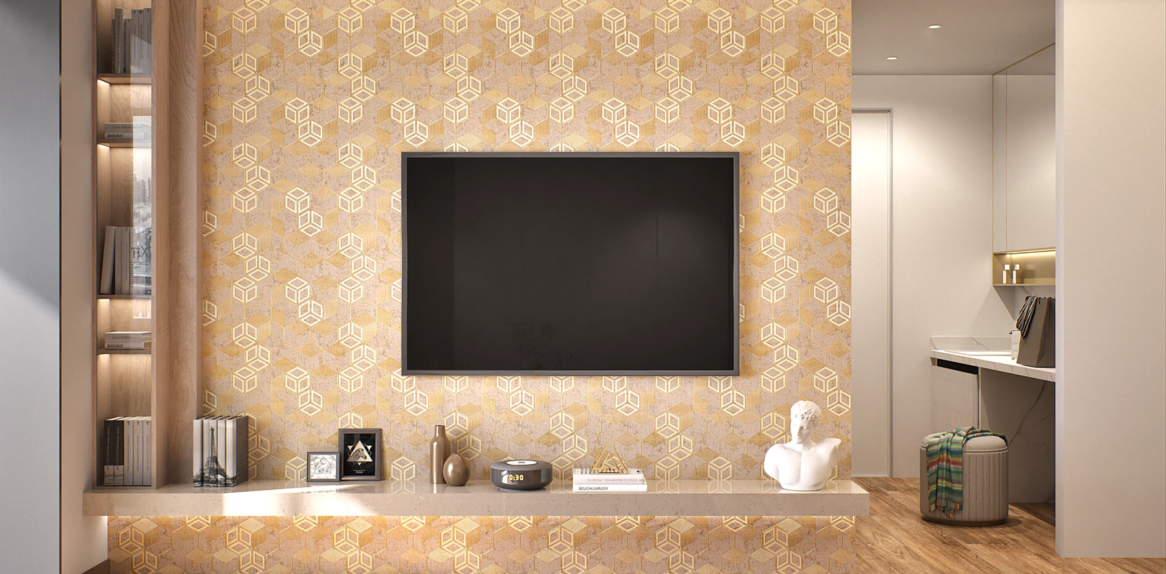 Geometric Wall Paneling with a Modern TV | Material Depot