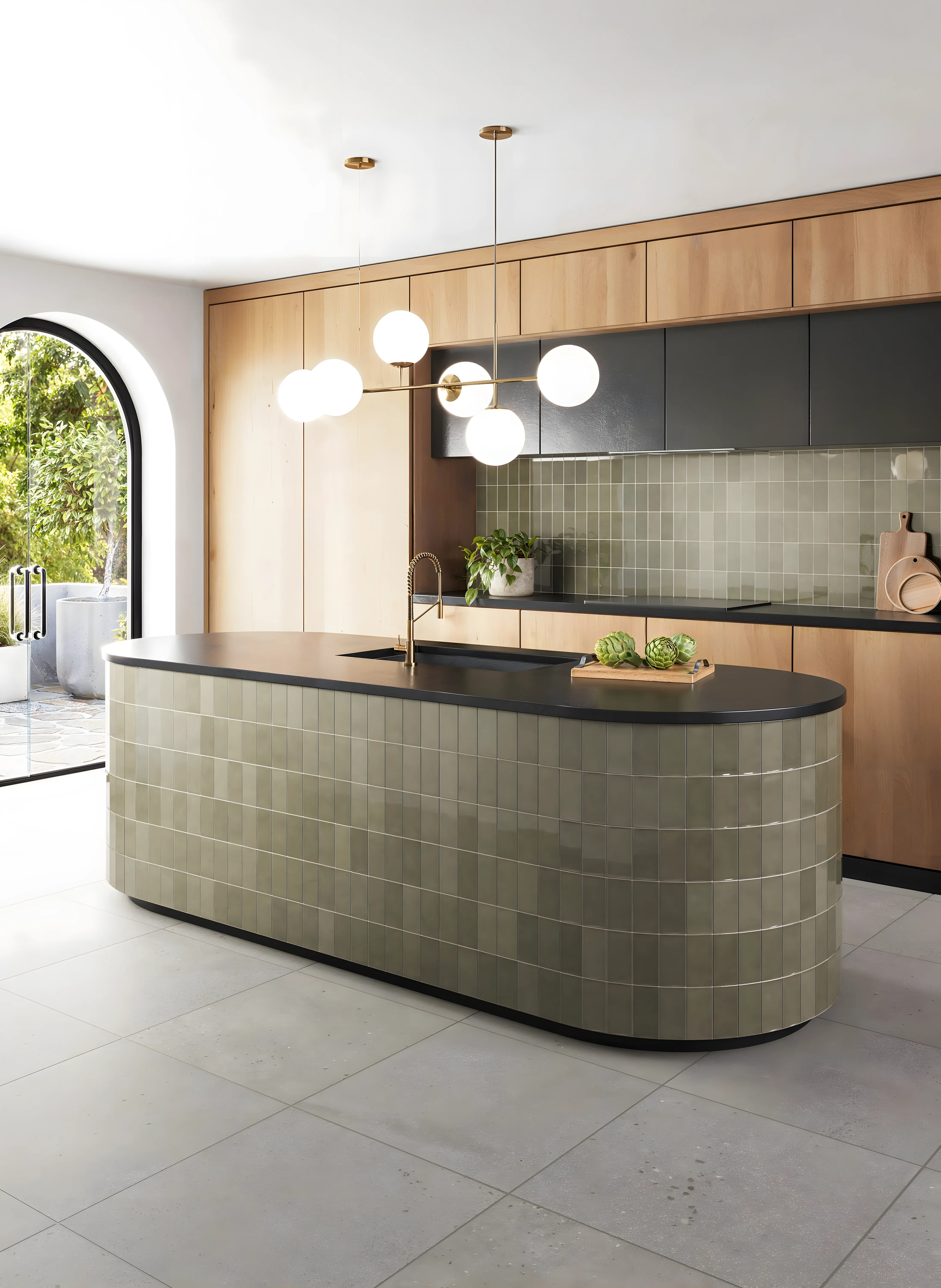 Grey subway backsplash with industrial Kitchen Design style Arvind Bel Air Yelahanka | Material Depot