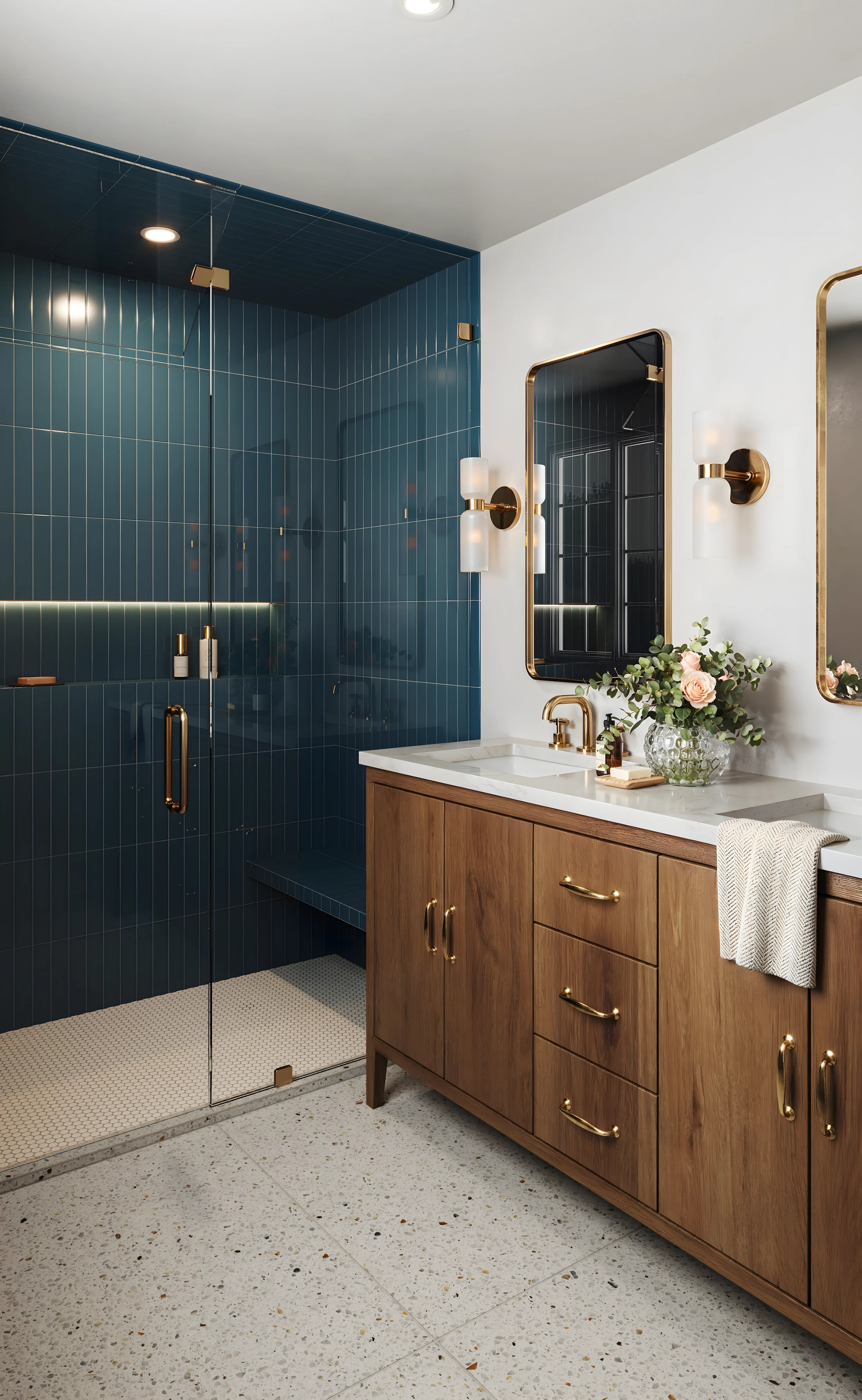 Industrial blue tiles with round floor tiles Brigade Nanda Heights Padmanabhanagar | Material Depot