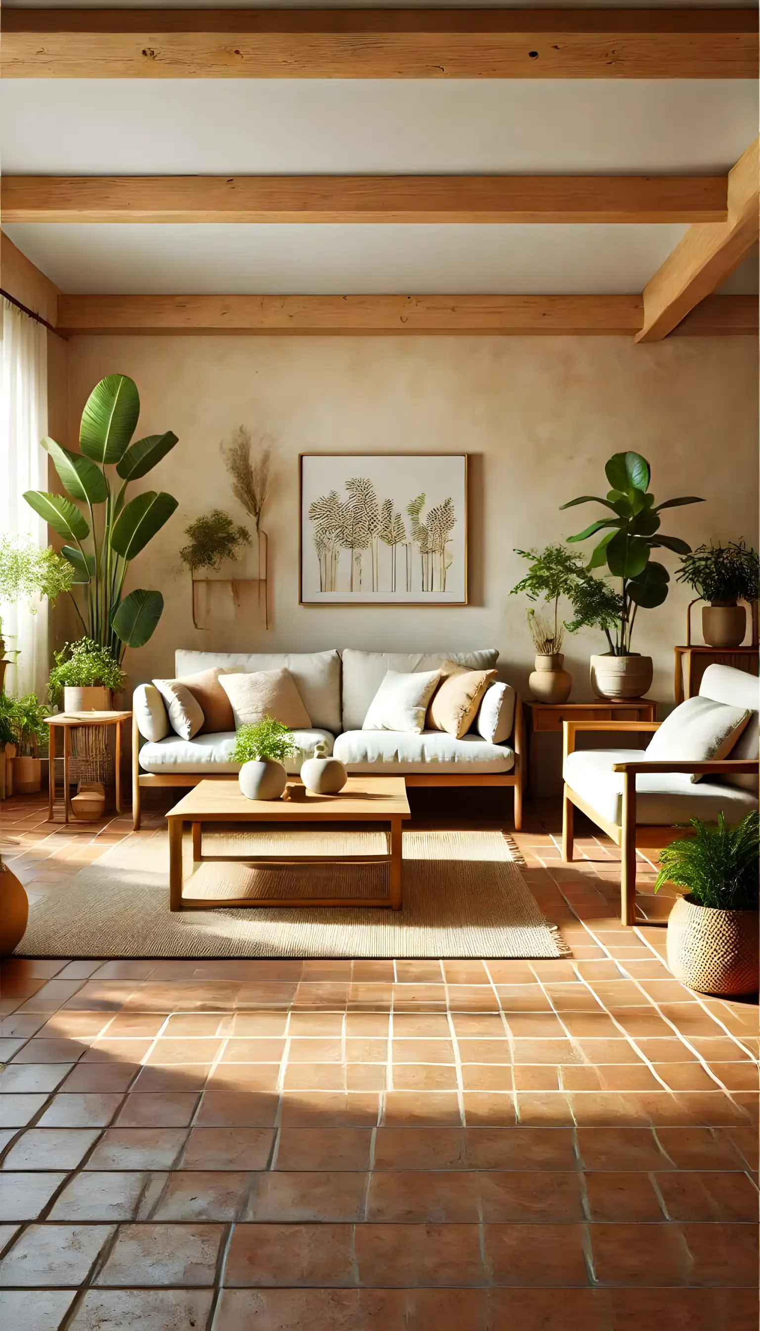 Inviting Living Room with Earthy Terracotta Tiles | Material Depot