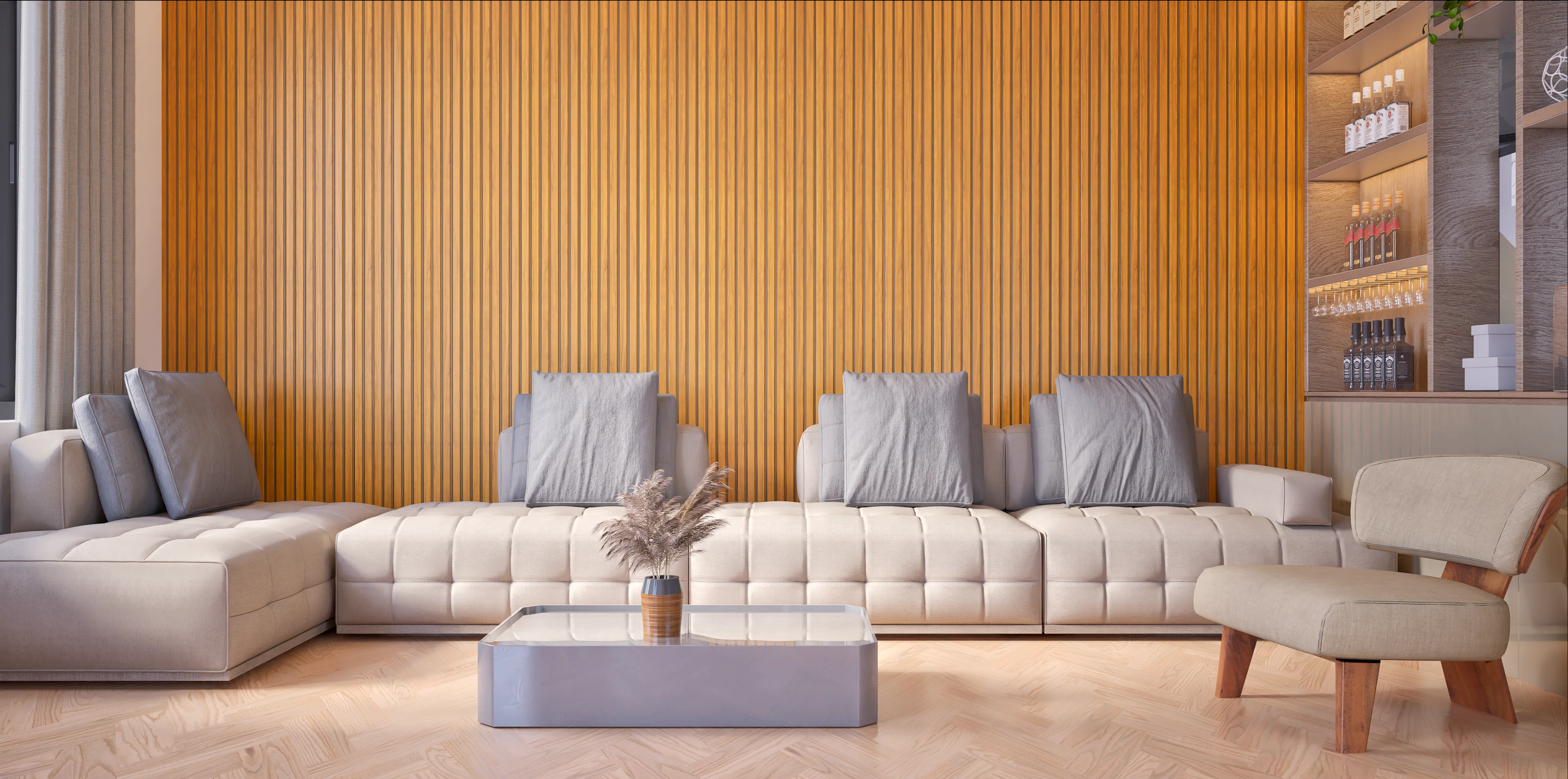 Living Room with Bright Yellow Wall Paneling | Material Depot