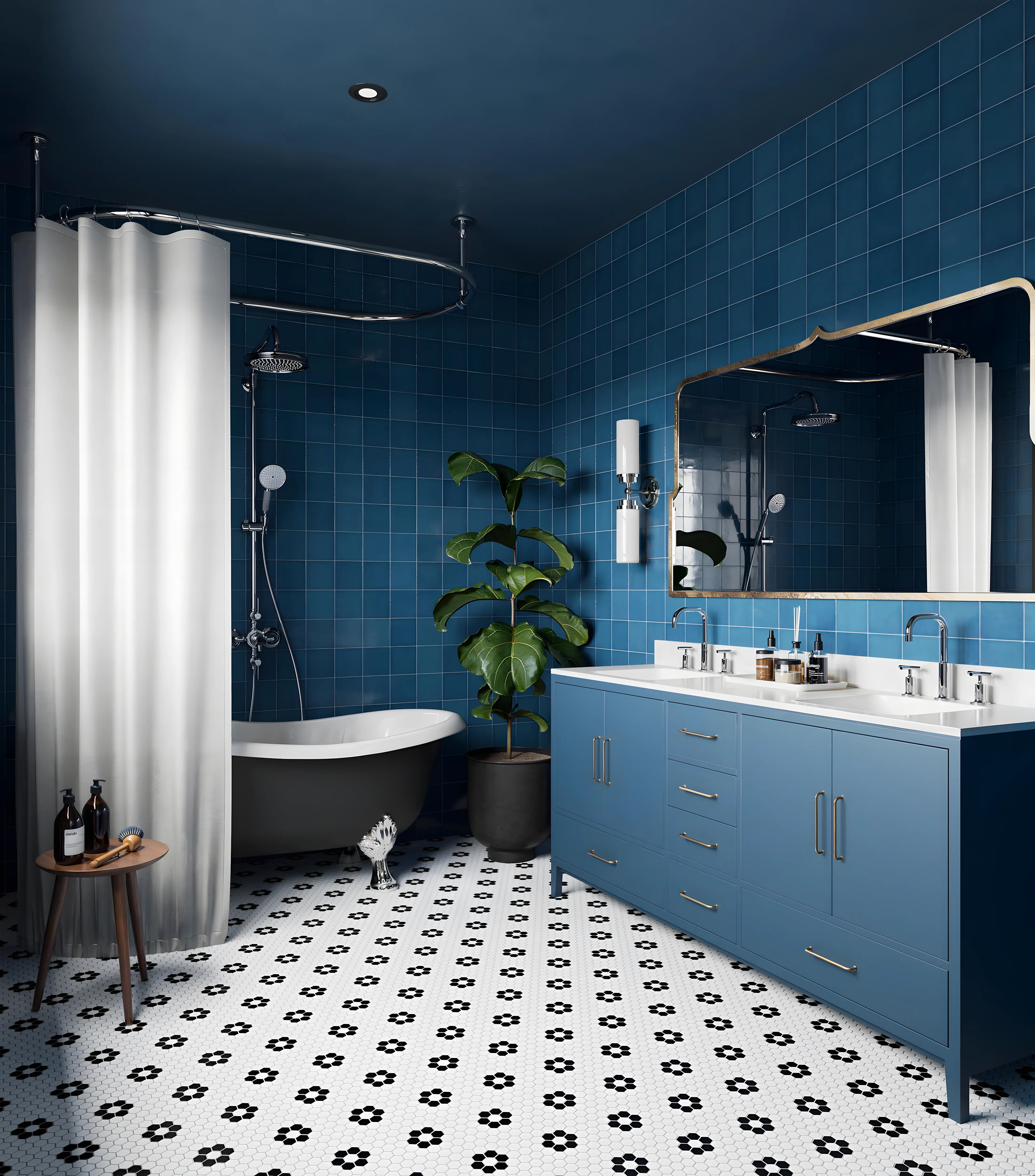 Luxurious Bathroom Design Design Featuring Natural Stone and Blue Accents Casagrand Lorenza Kogilu | Material Depot