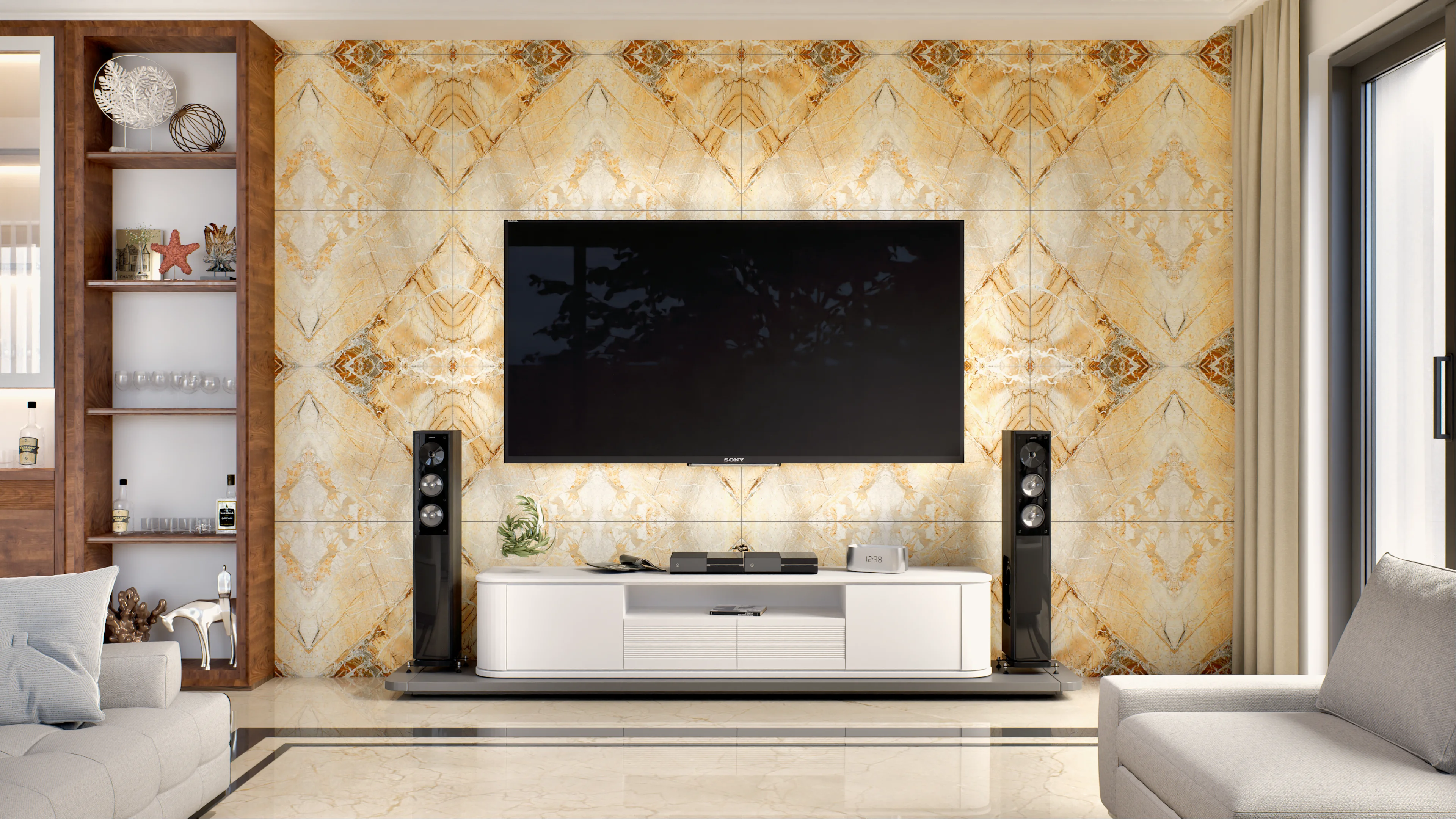 Luxurious Living Room with Elegant Feature Wall | Material Depot