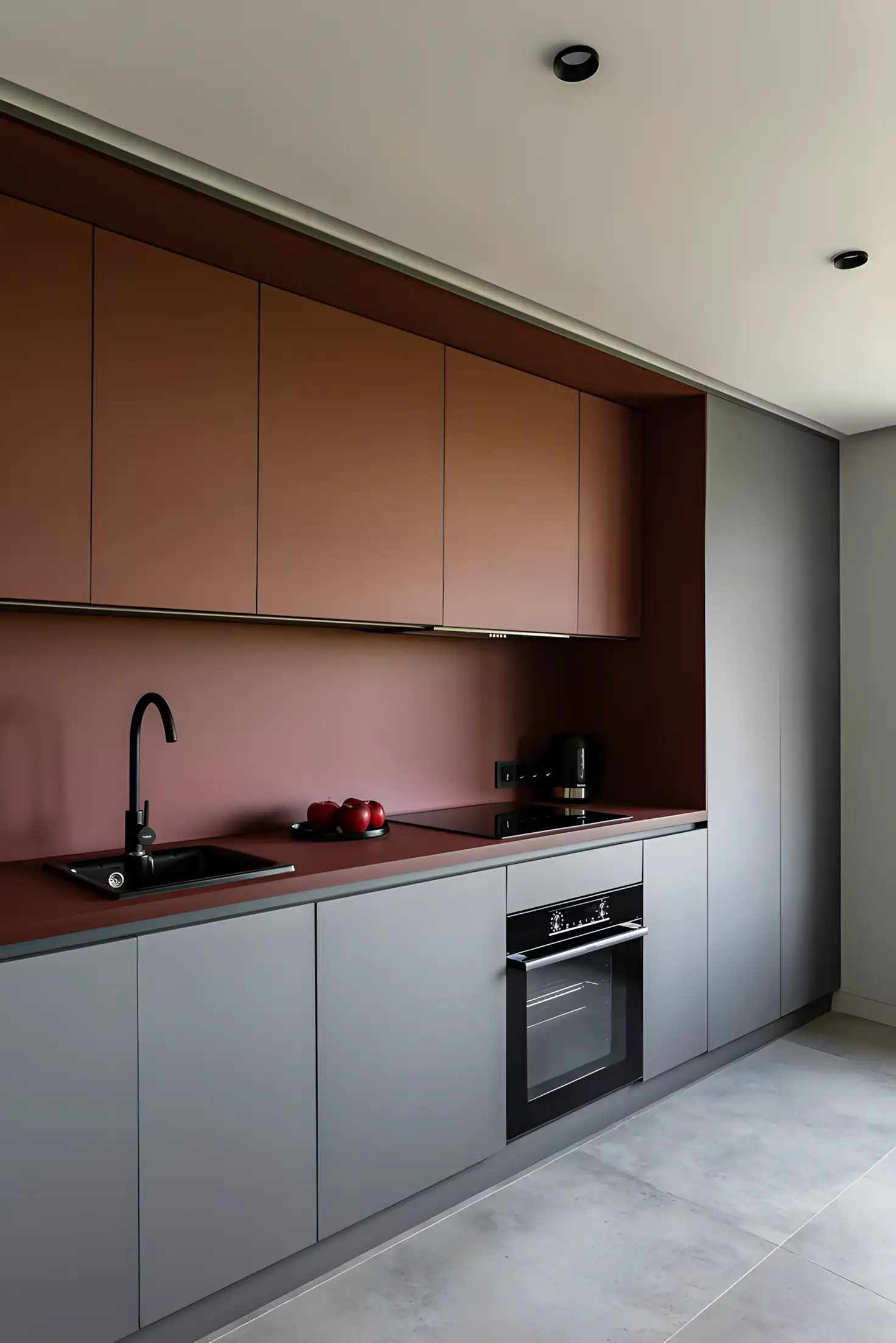 Minimalist Matte Kitchen with Earthy Tones and Grey Accents | Material Depot