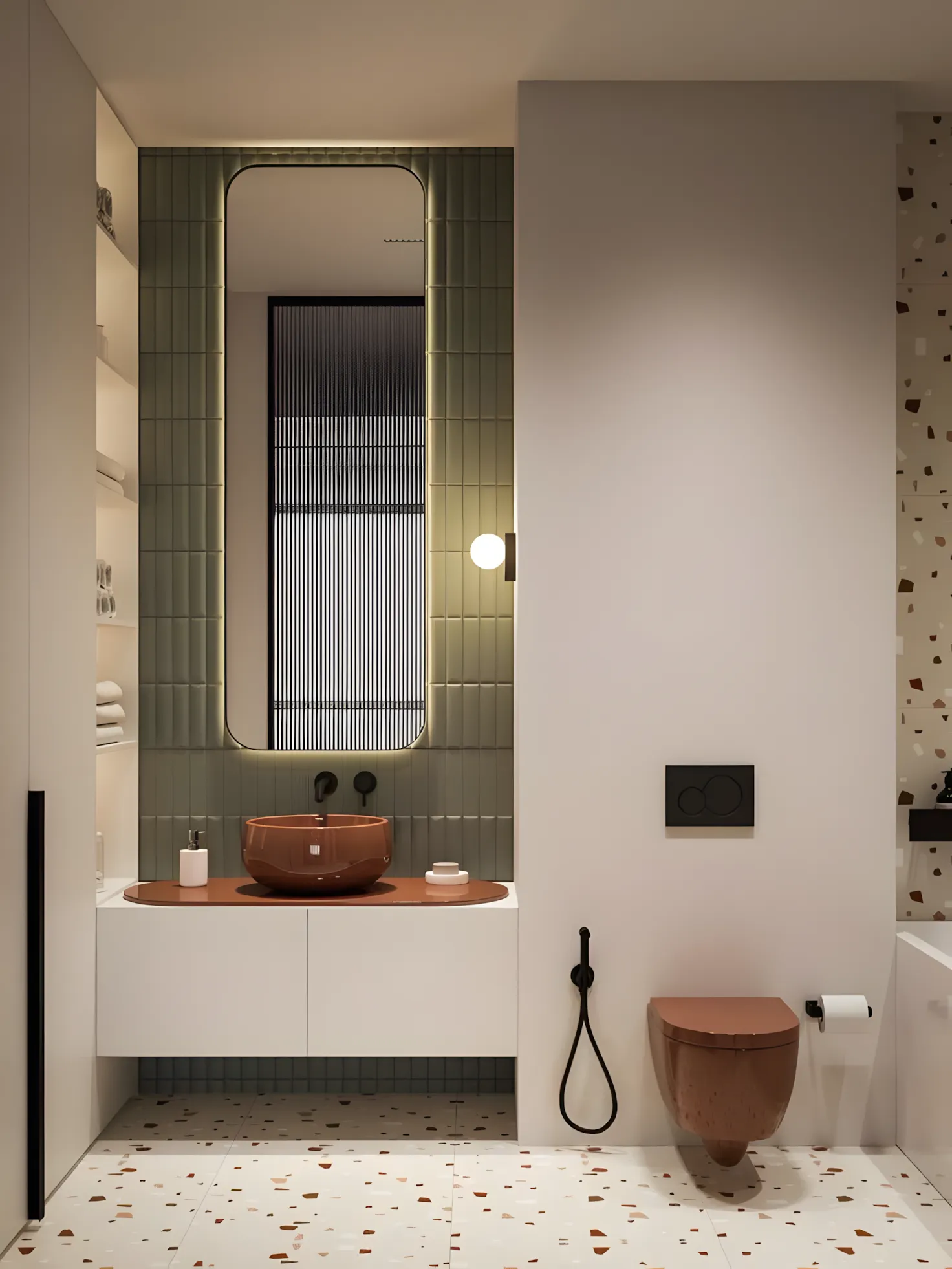 Modern Bathroom Design with Terrazzo Floors and Integrated Sink Birla Evara Sarjapur Road | Material Depot