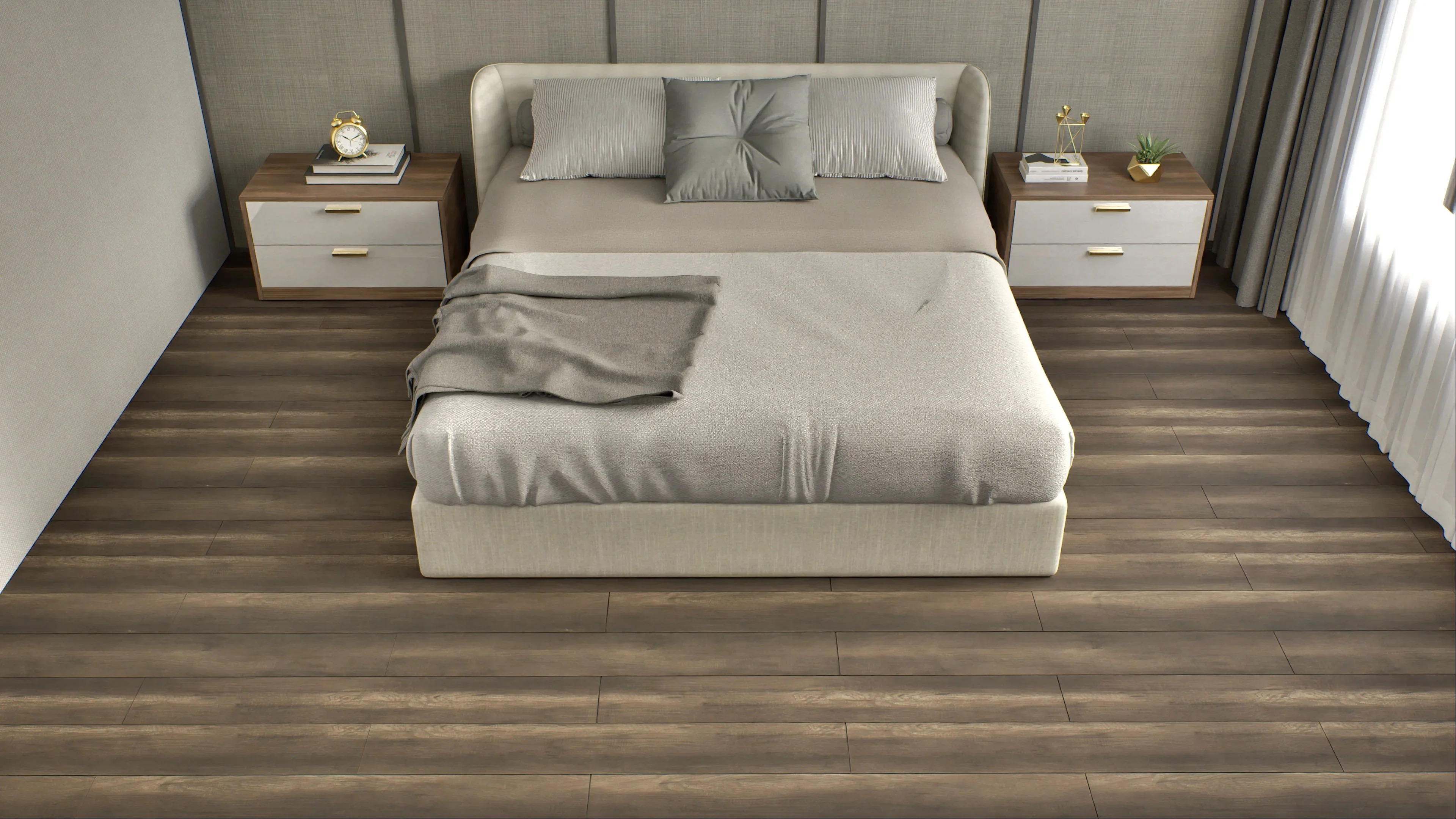 Modern Bedroom with Dark Wood Flooring | Material Depot