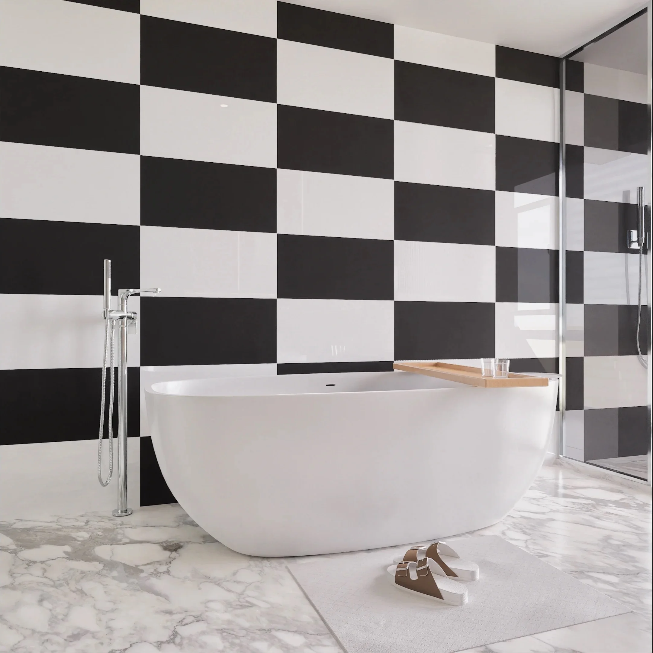 Modern Black and White Checkerboard Bathroom | Material Depot