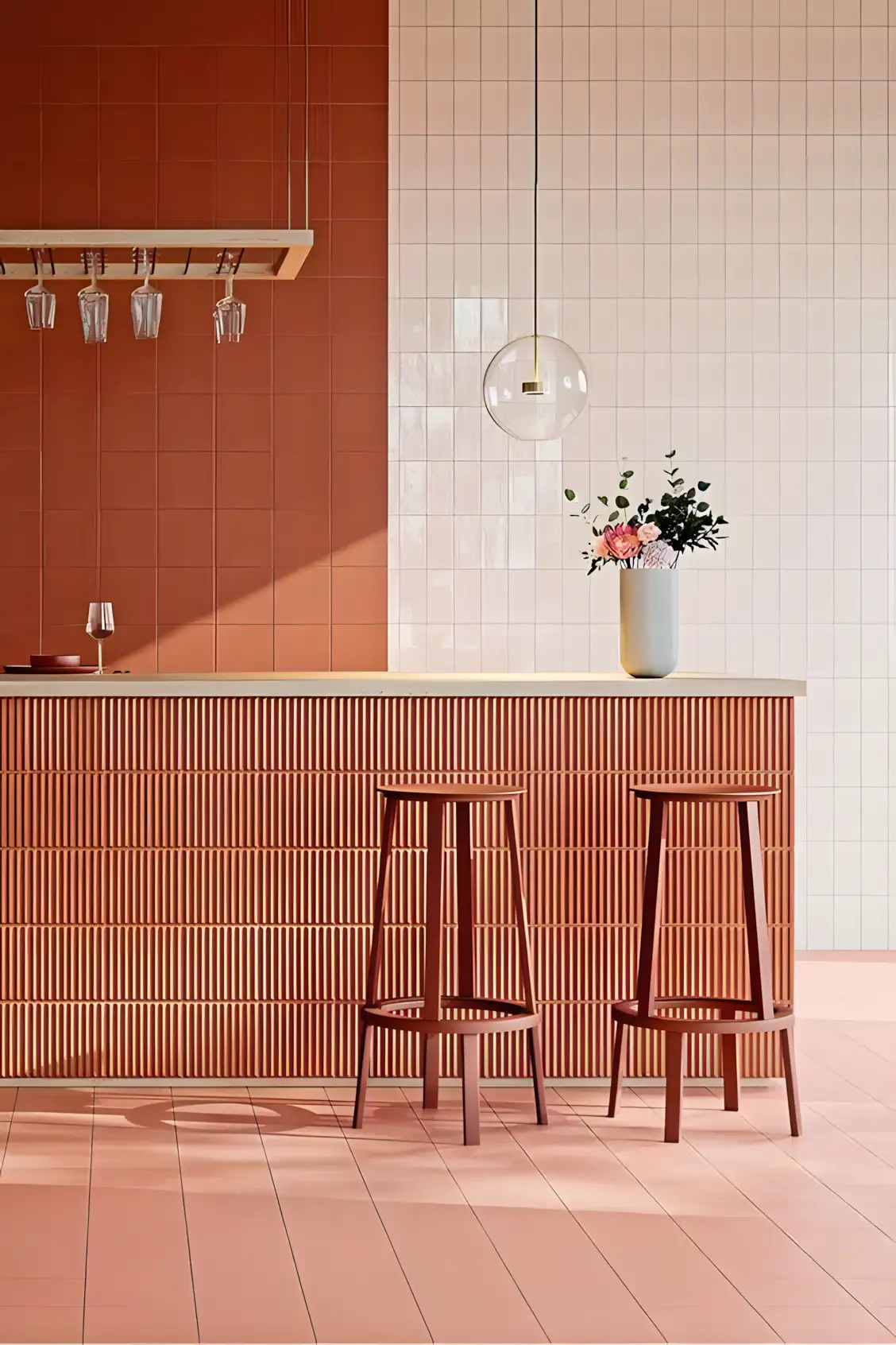 Modern Café Bar with Terracotta Tiles and Minimalist Design | Material Depot