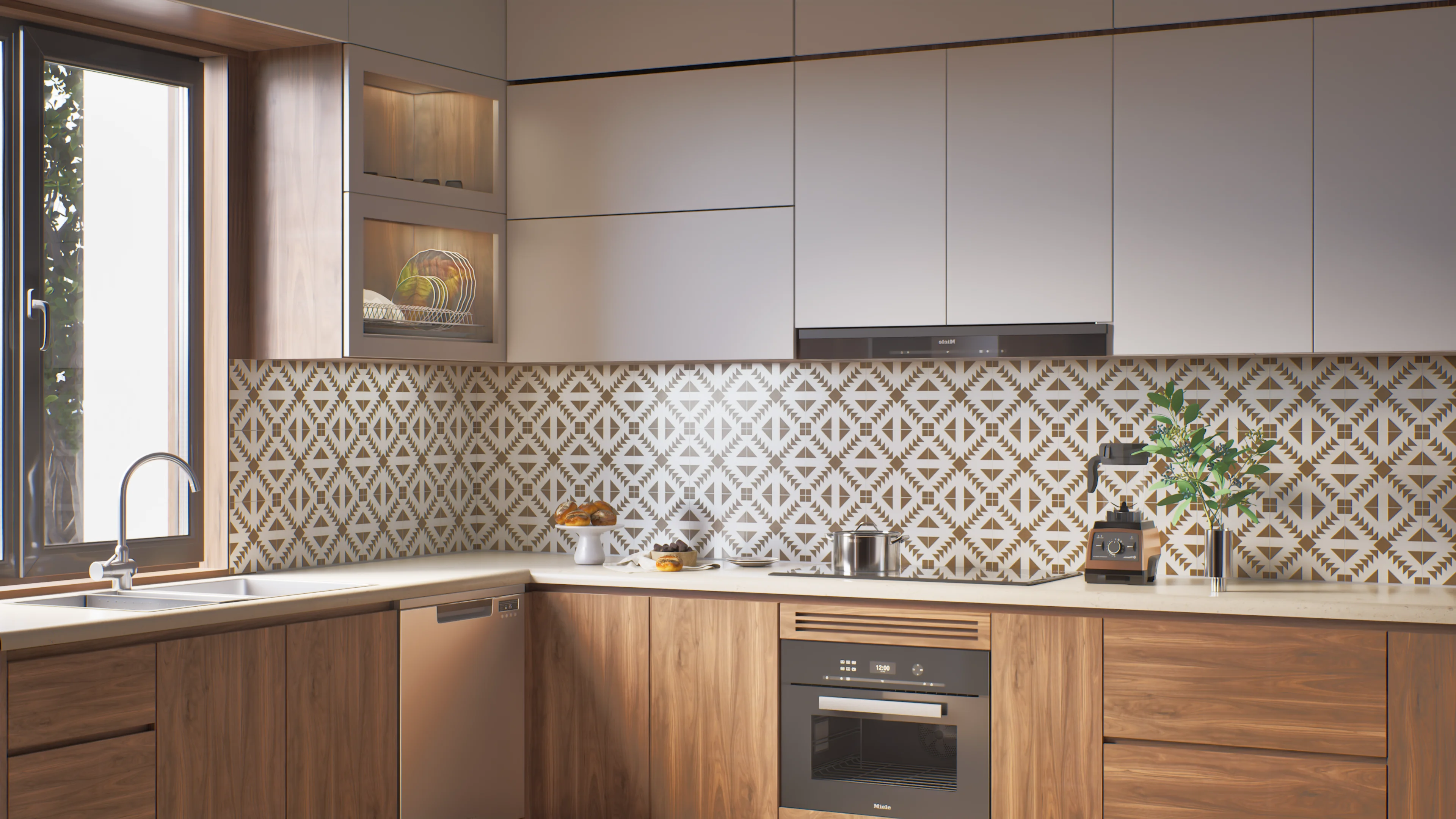 Modern Kitchen with Geometric Backsplash | Material Depot