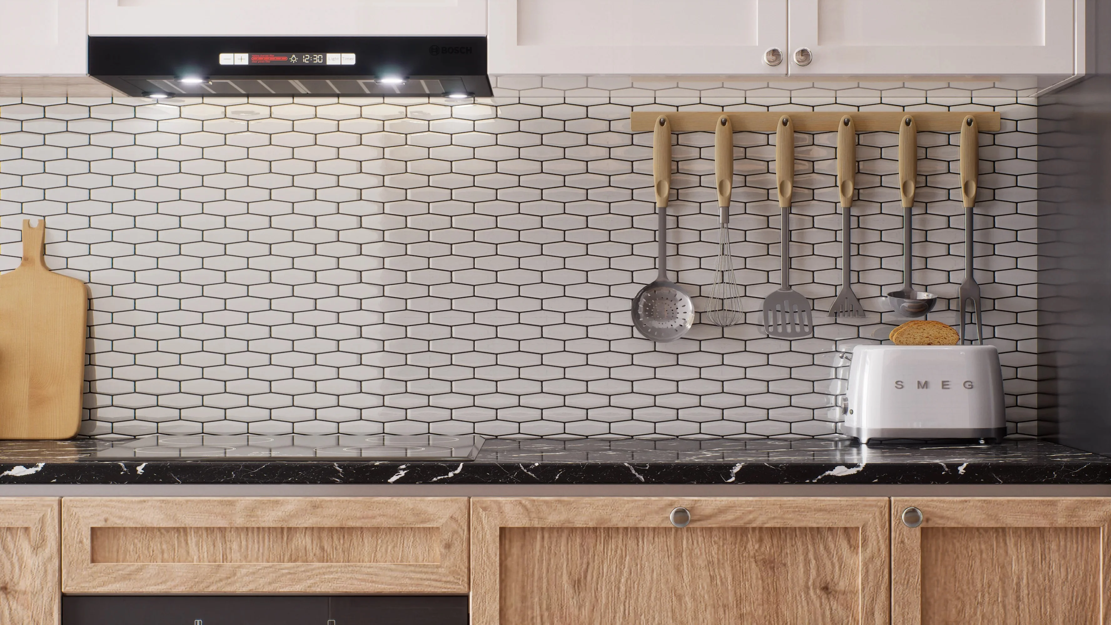 Modern Kitchen with Hexagonal Tile Backsplash | Material Depot