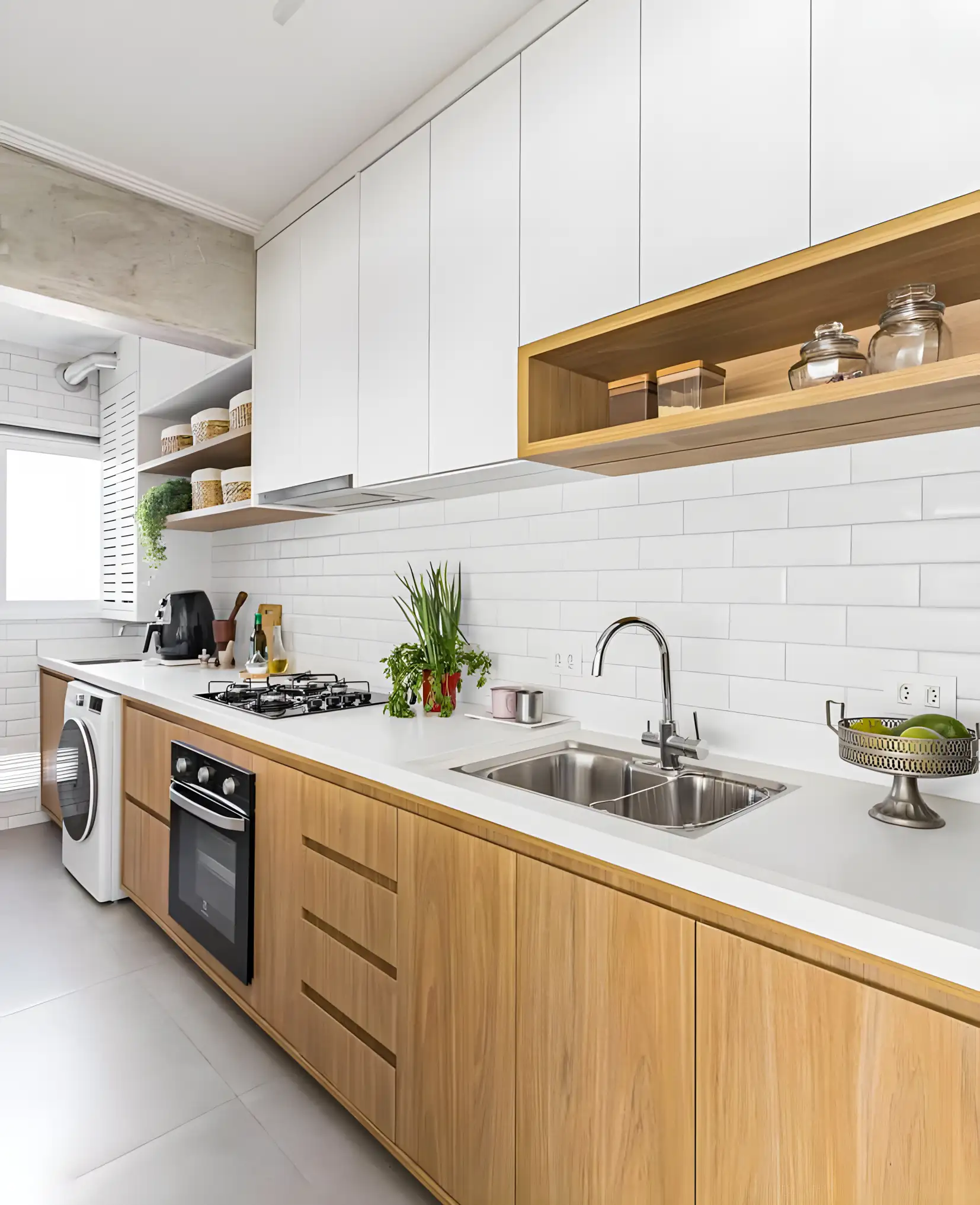 Scandinavian Inspired Kitchen with White Subway Tiles and Wooden Accents | Material Depot