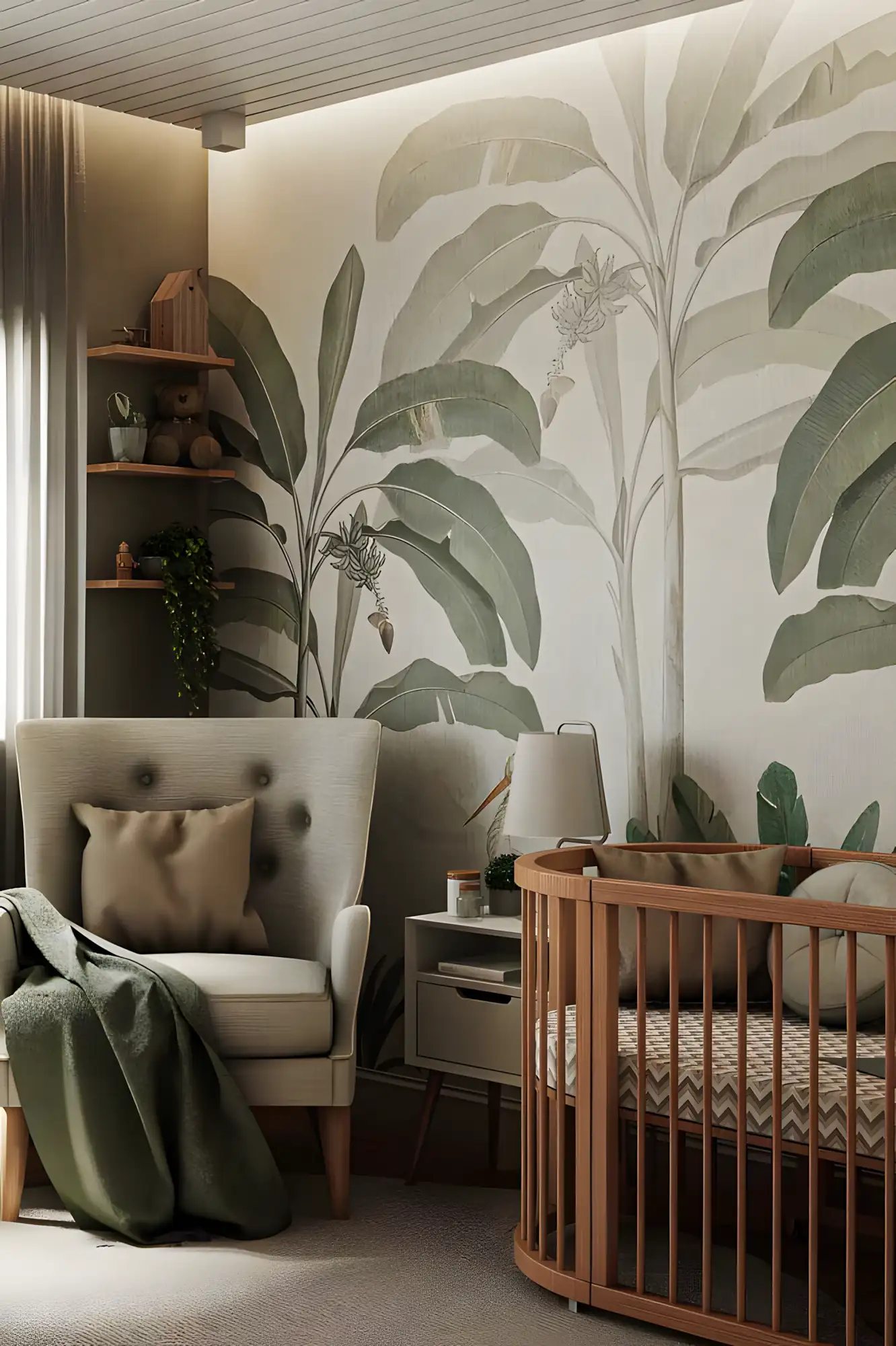 Nature-Inspired Nursery with Tropical Wall Mural | Material Depot