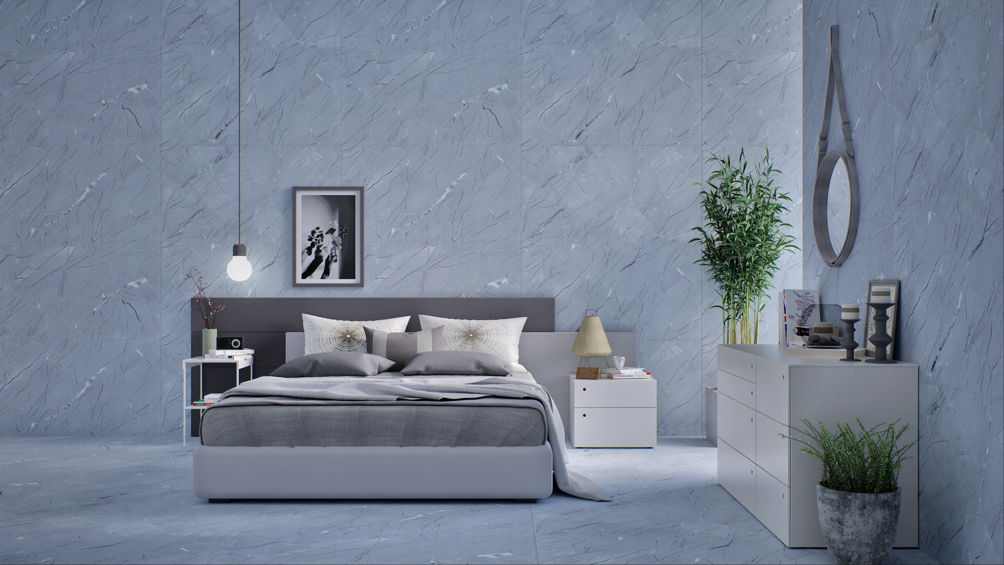 Serene Modern Bedroom with Marble Accents | Material Depot