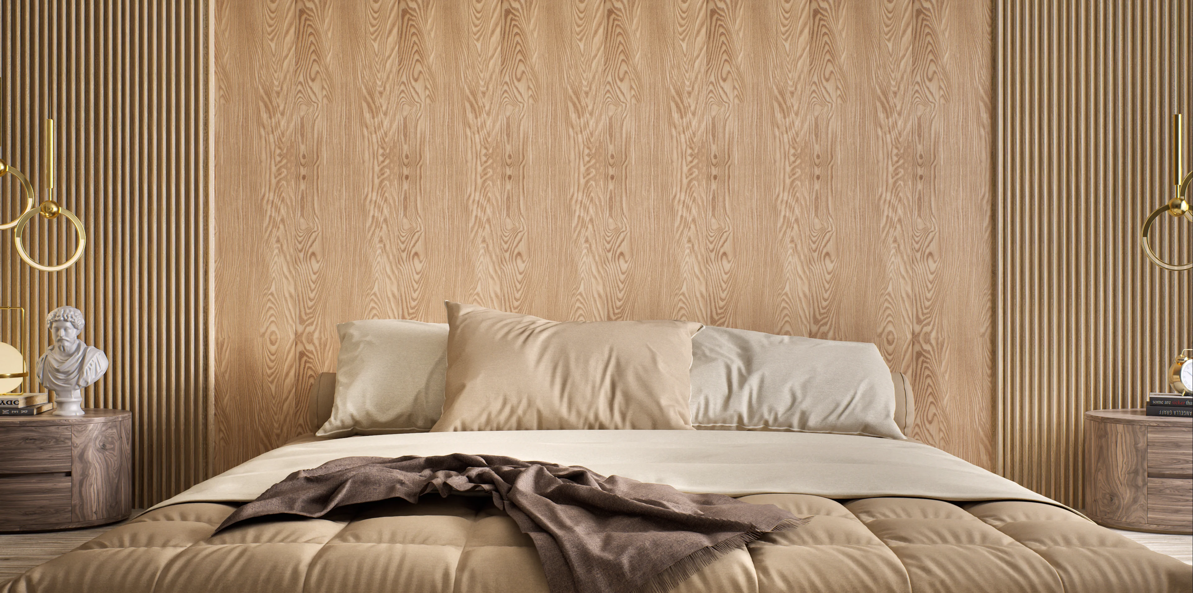 Vertical Wood Paneling in a Luxurious Bedroom | Material Depot