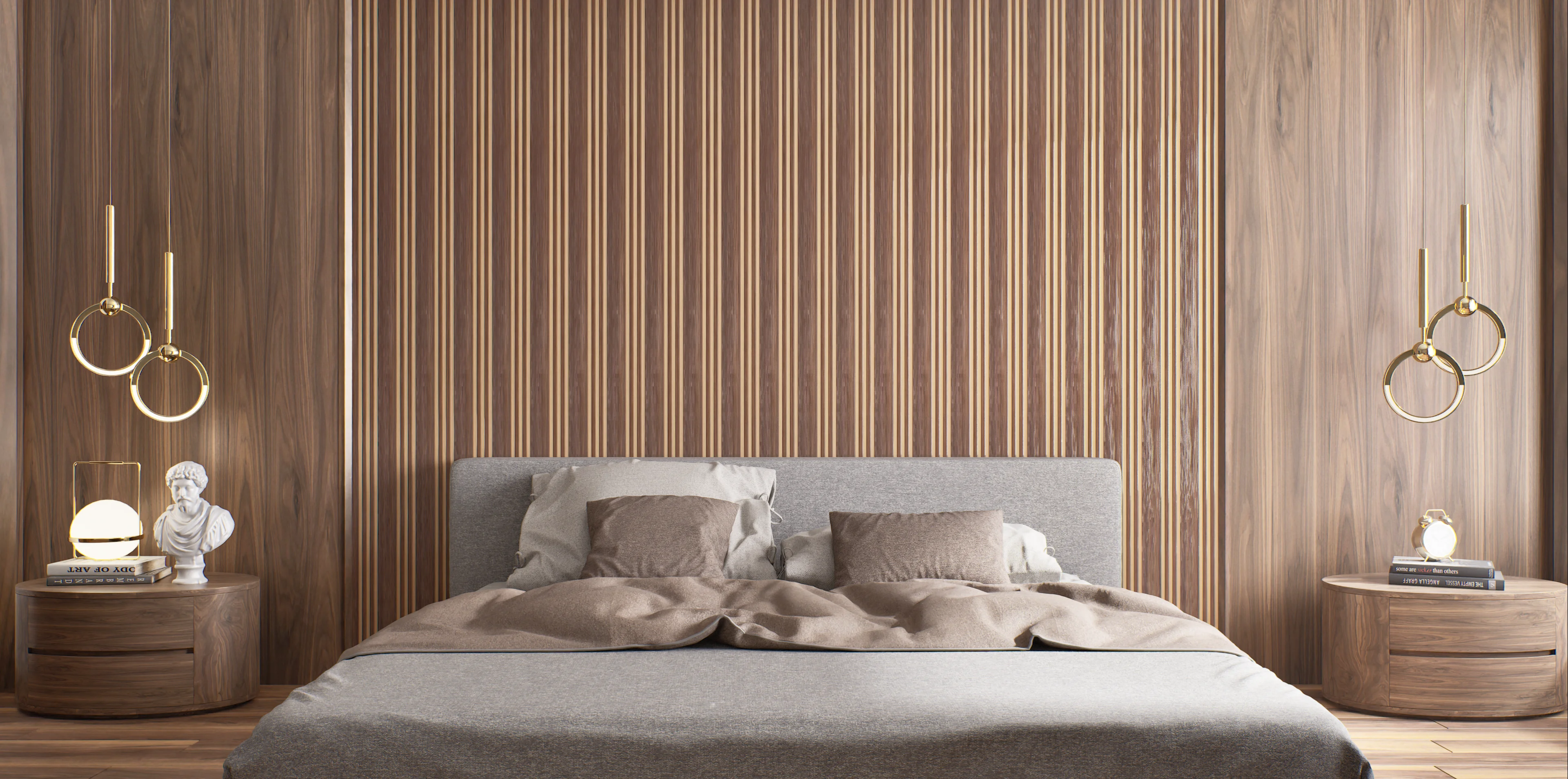 Vertical Wood Paneling with Metallic Accents | Material Depot