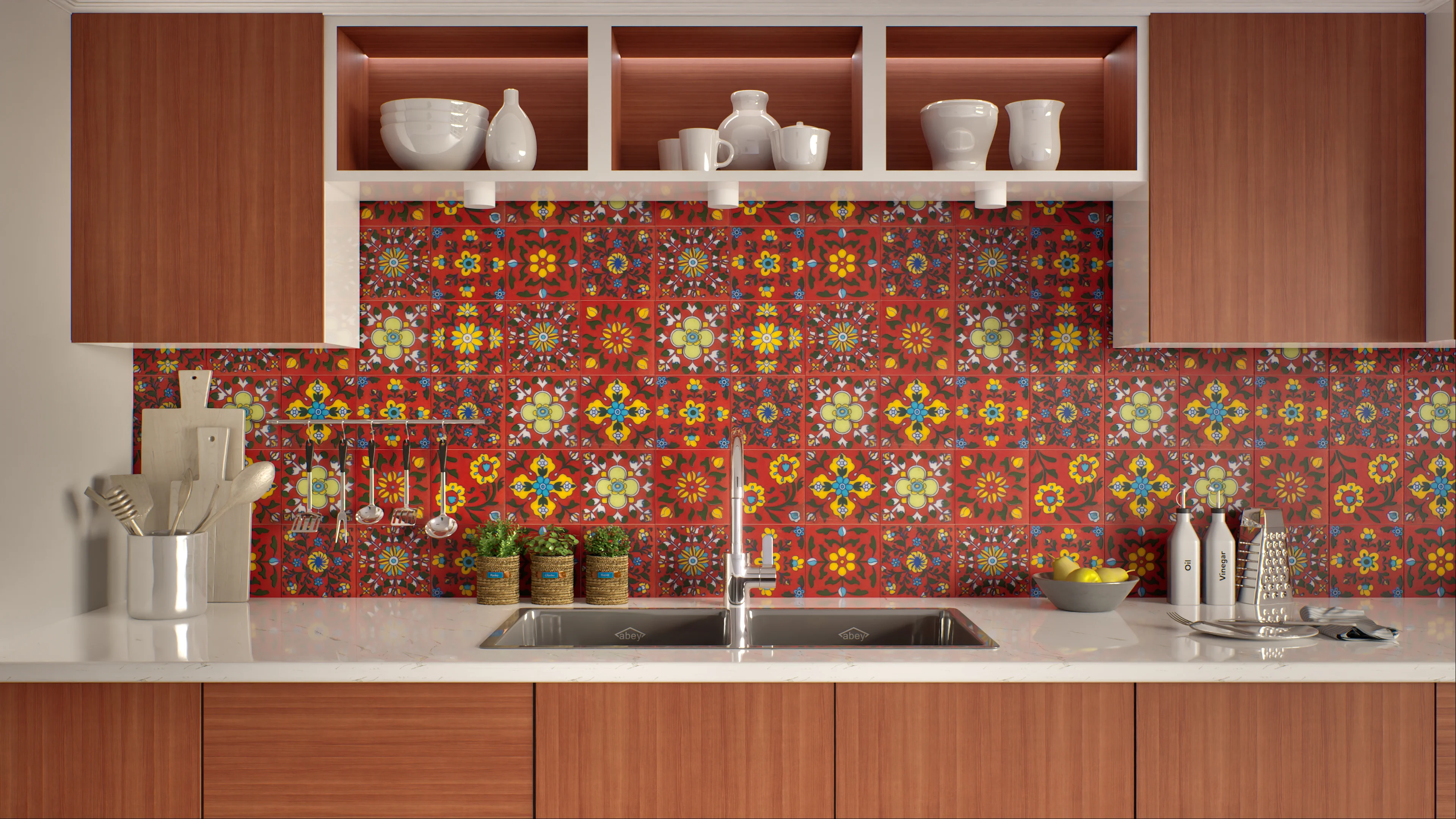 Vibrant Floral Kitchen Backsplash | Material Depot