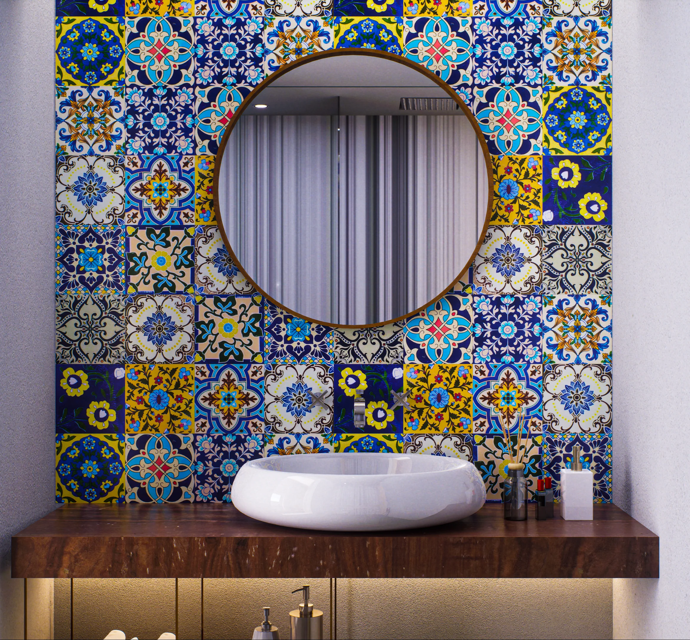 Vibrant Handcrafted Backsplash in Bathroom Accent Wall
 | Material Depot