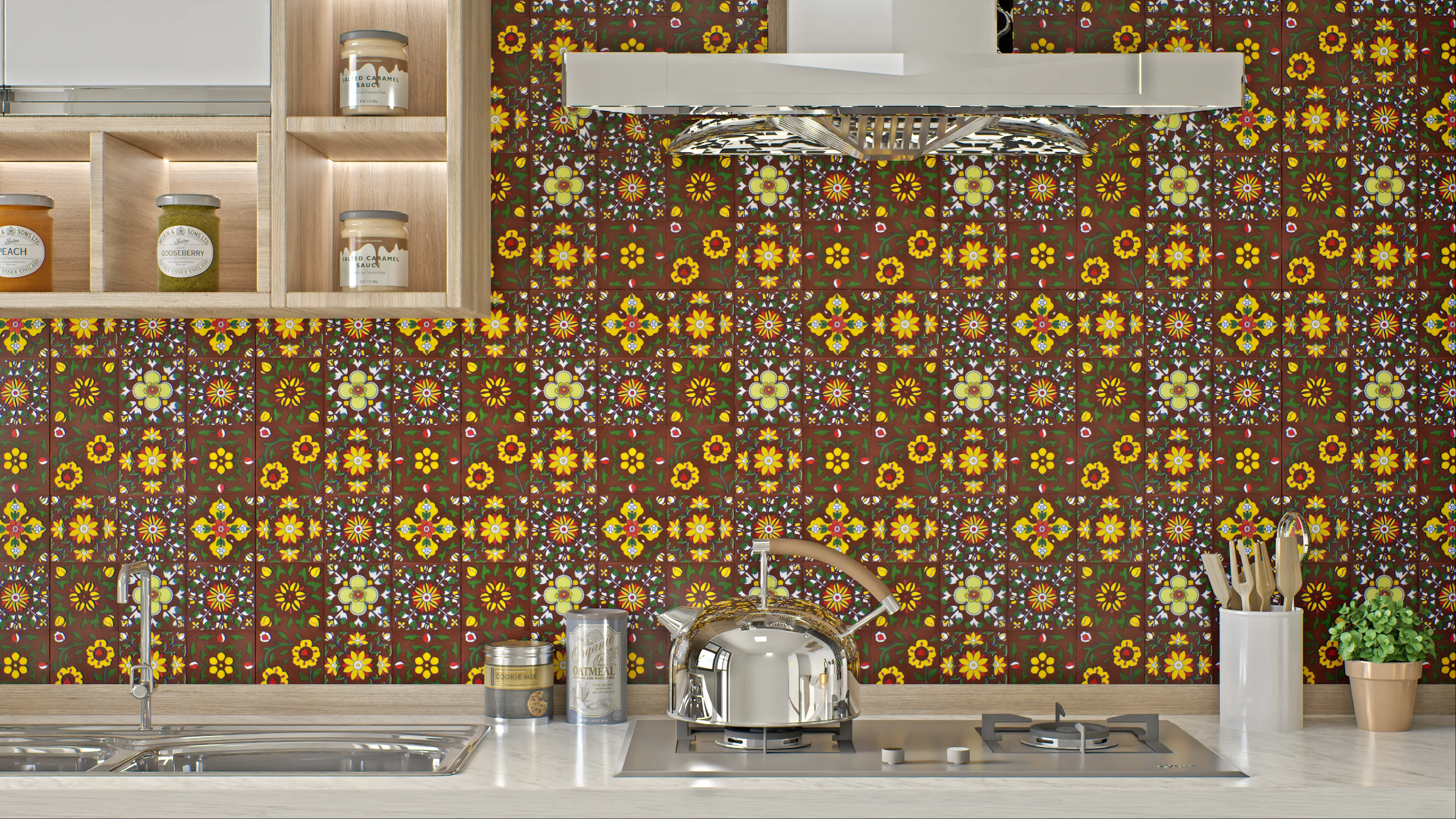 Vibrant Kitchen Backsplash with Floral Pattern | Material Depot