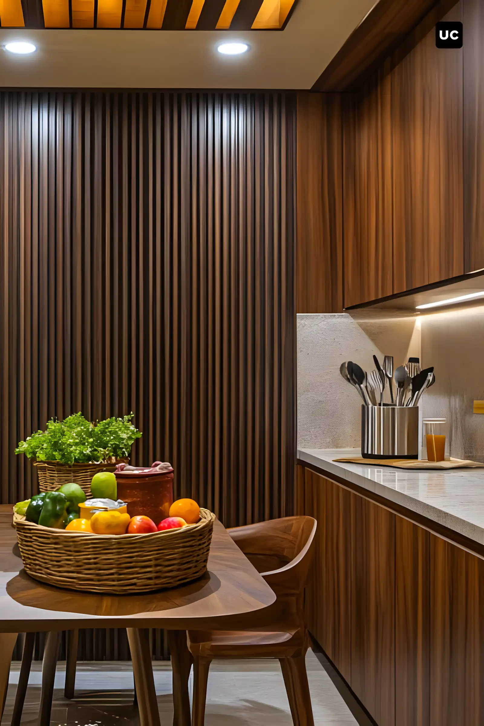 Warm Modern Kitchen with Fluted Panels and Natural Wood Accents | Material Depot