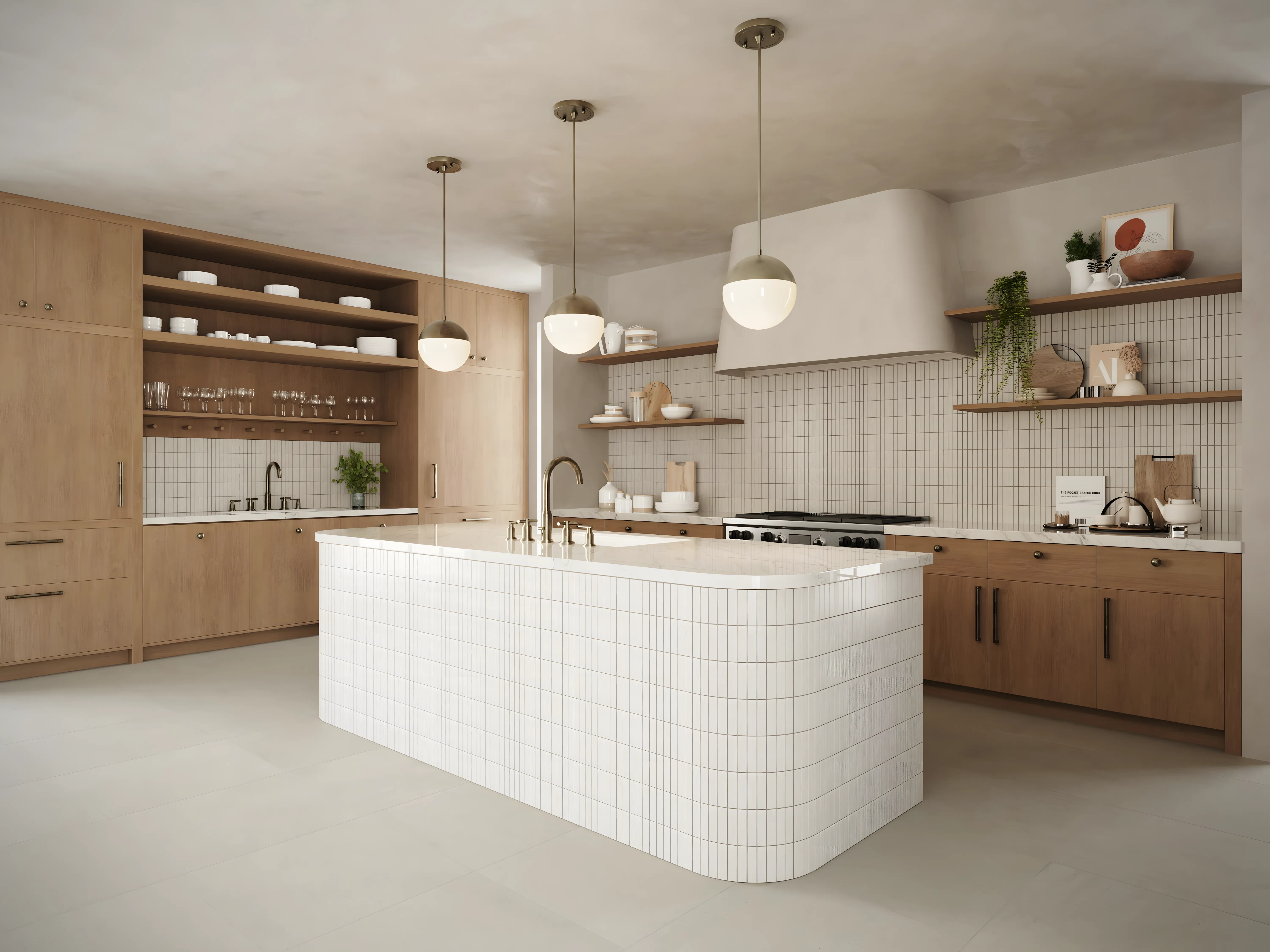 White Subway Tile with Wooden laminate Arvind Forest Trails Sarjapur Road | Material Depot